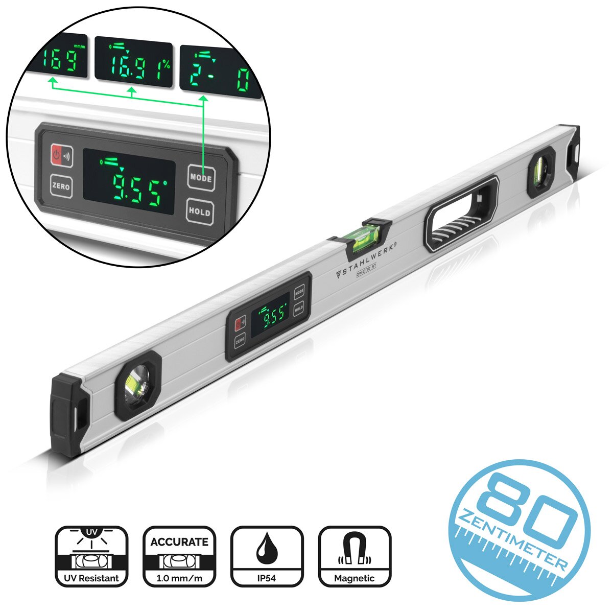 Steelworks Digital Wallowing DW-800 ST made of aluminum with 800 mm length magnetic directional scale | Magnet water scale | Aluminum water scale | Digital water scale | Linen knife