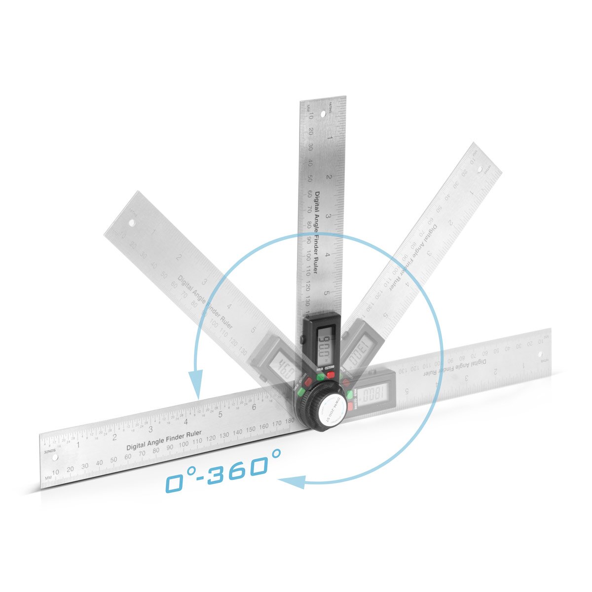 Steelworks Digital Wrassenmesser DWM-200 ST con intervallo di misurazione 180 mm Dispositivo di misurazione angolo di precisione a 360 ° | Faccia | Winkellineale in acciaio inossidabile