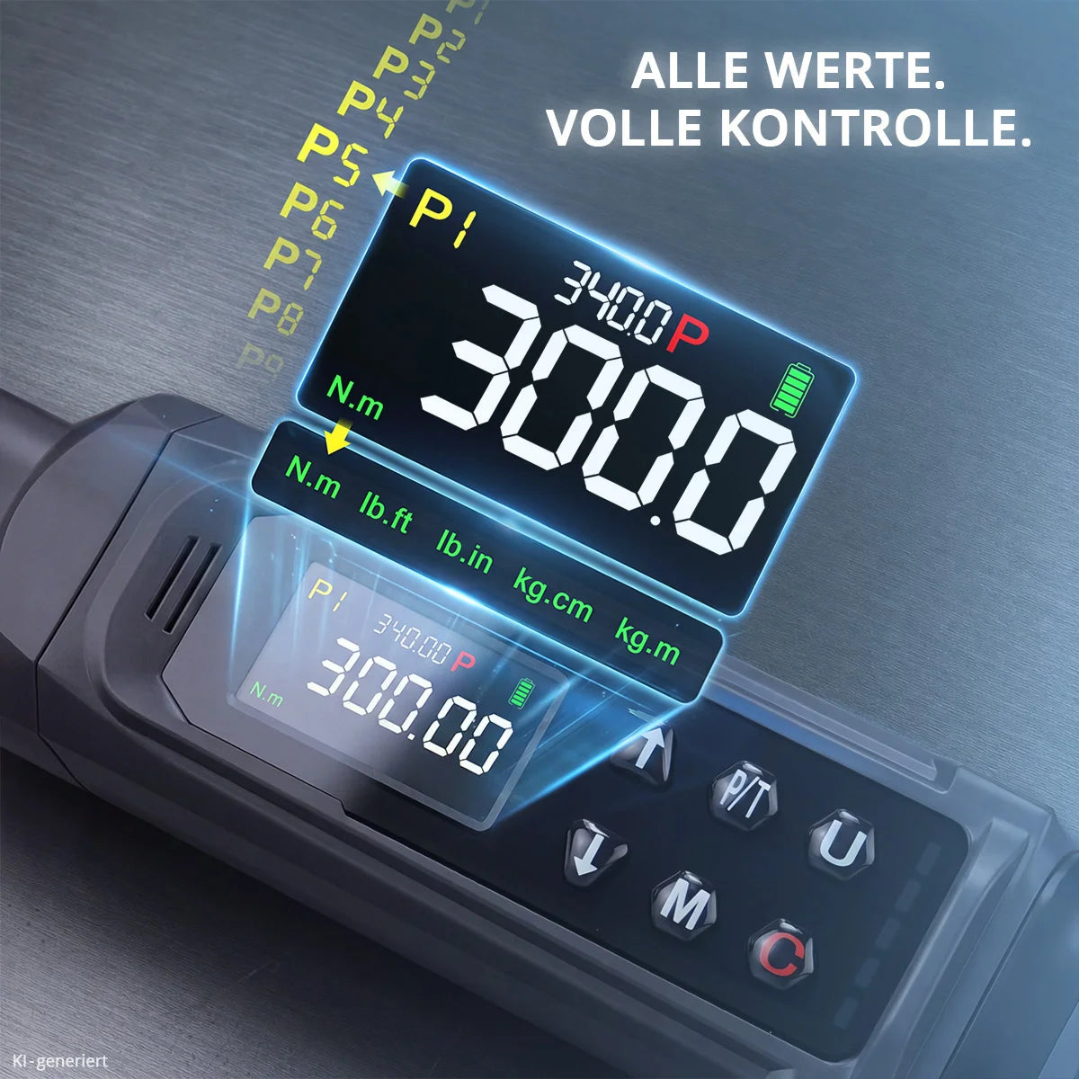 STAHLWERK Digitaler Drehmomentschlüssel 3-200 Nm 1/2“-Aufnahme | 72 Zähne | 510 mm | mit Eichzertifikat| Umschaltknarre | Ratschenschlüssel | Ratsche | LED-Anzeige und Transportbox