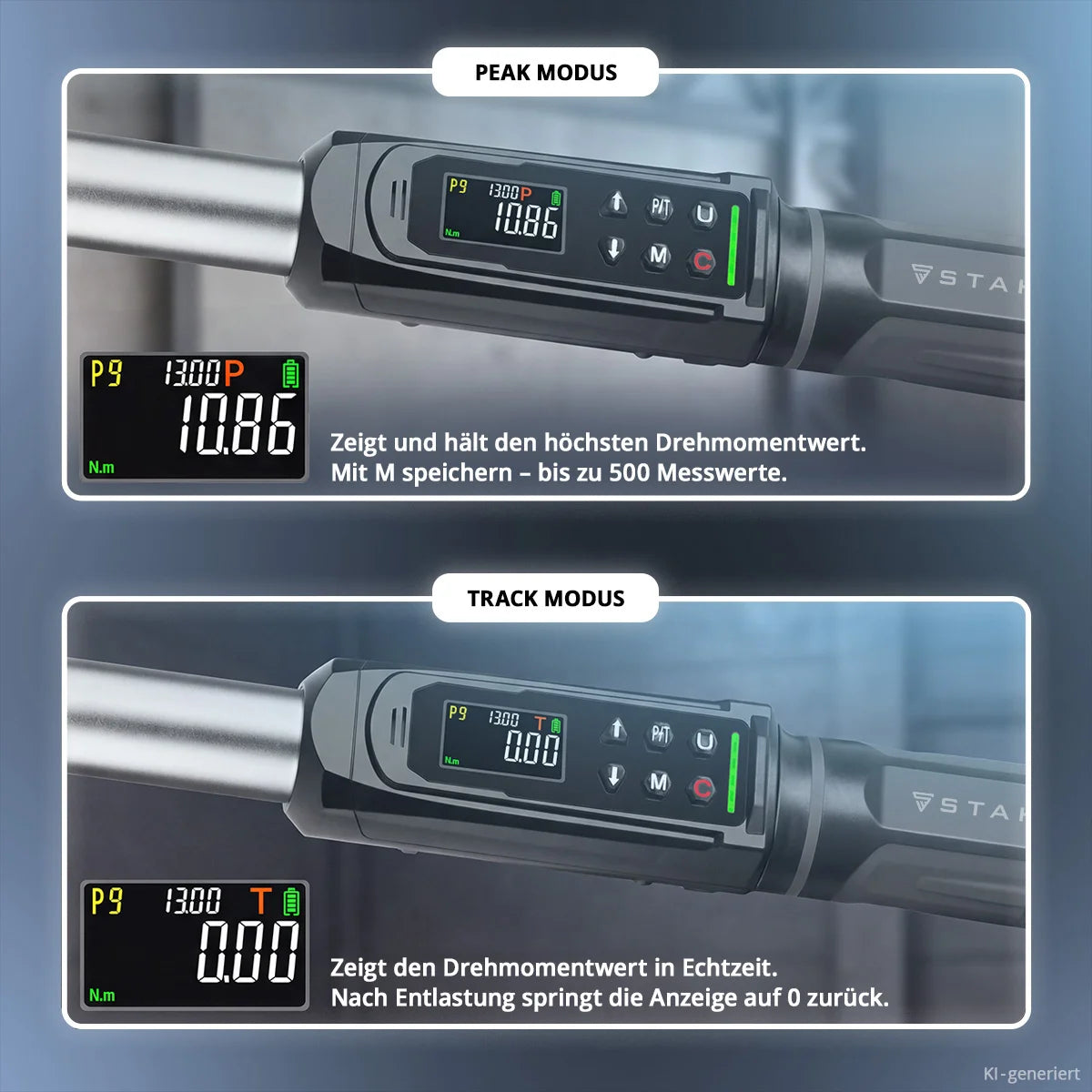 STAHLWERK Digitaler Drehmomentschlüssel 3-200 Nm 1/2“-Aufnahme | 72 Zähne | 510 mm | mit Eichzertifikat| Umschaltknarre | Ratschenschlüssel | Ratsche | LED-Anzeige und Transportbox