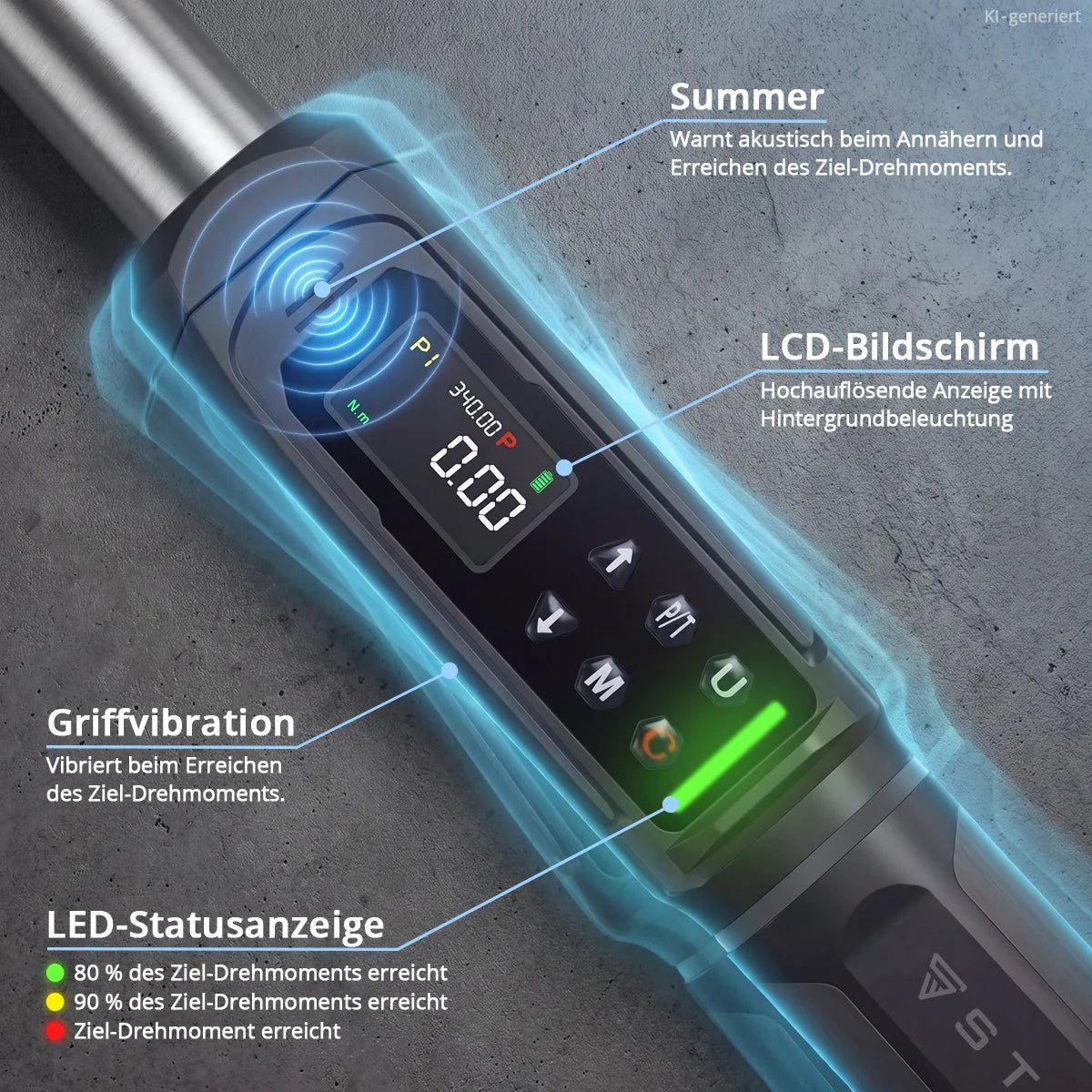 STAHLWERK Digitaler Drehmomentschlüssel 3-200 Nm 1/2“-Aufnahme | 72 Zähne | 510 mm | mit Eichzertifikat| Umschaltknarre | Ratschenschlüssel | Ratsche | LED-Anzeige und Transportbox