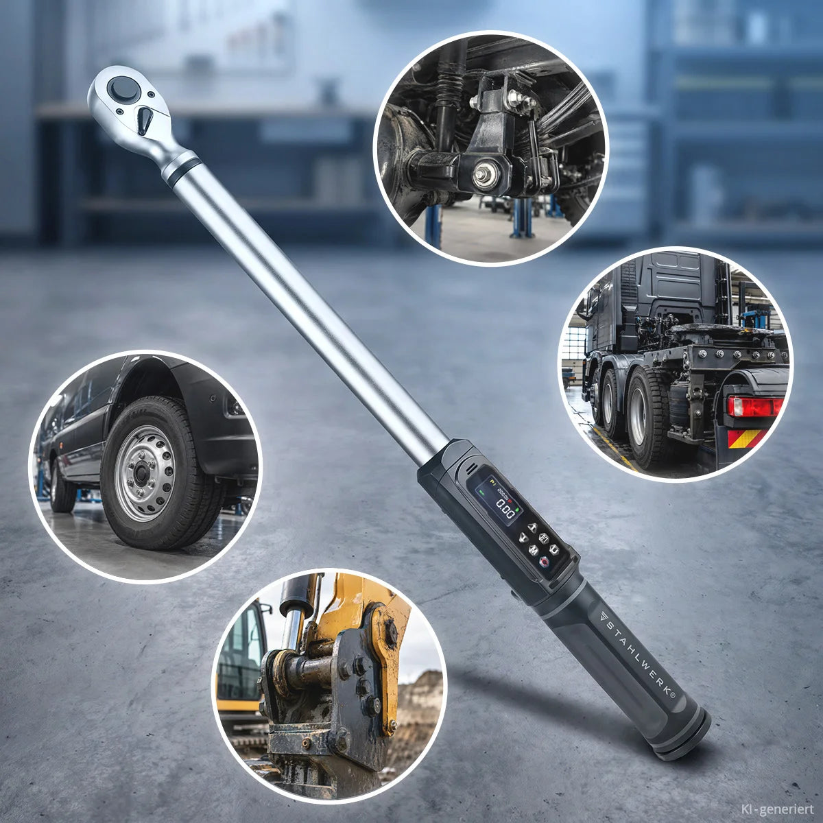 STAHLWERK Digitaler Drehmomentschlüssel 5-340 Nm 1/2"-Aufnahme | 72 Zähne | 560 mm | mit Eichzertifikat | Umschaltknarre | Ratschenschlüssel | Ratsche | LED-Anzeige und Transportbox