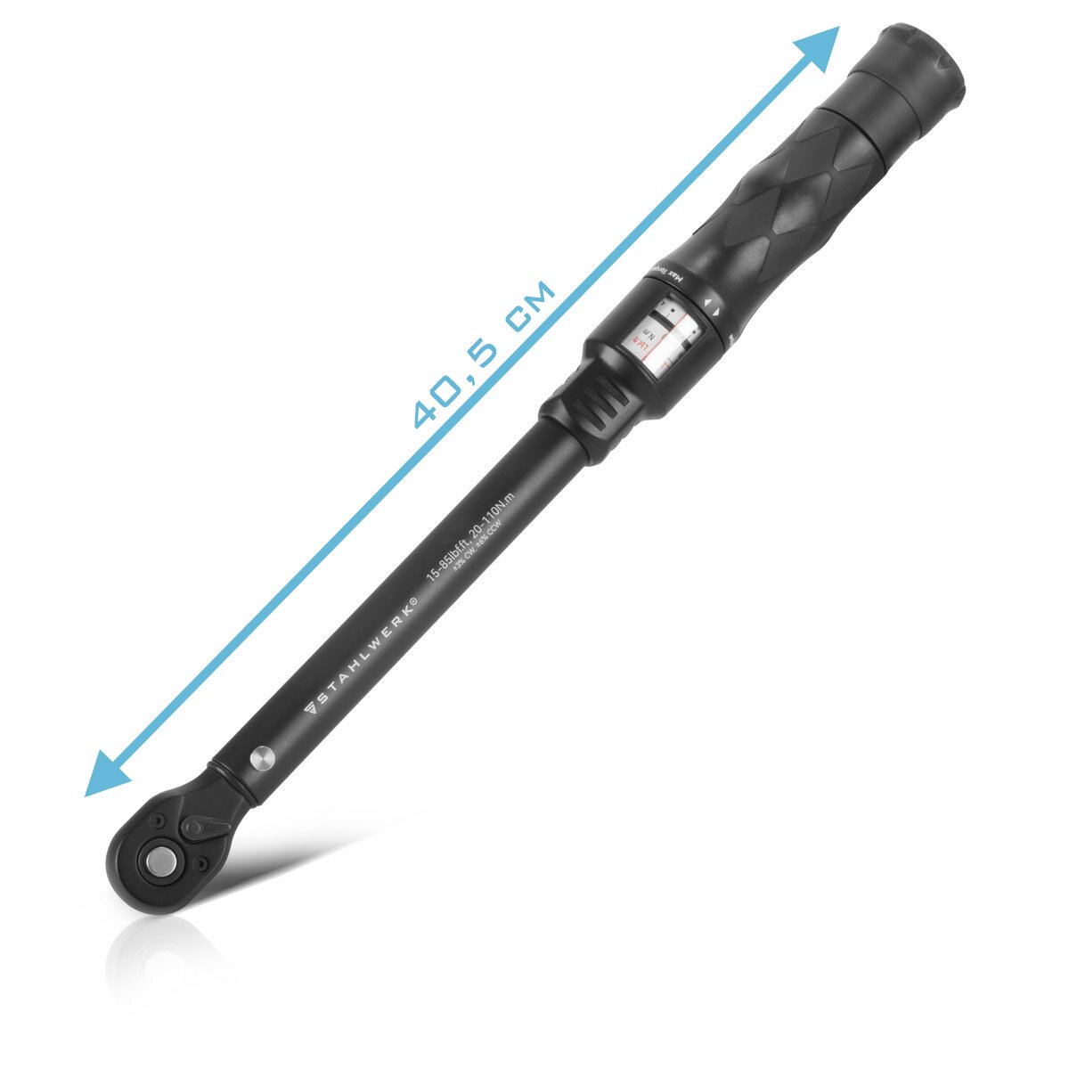 STAHLWERK Drehmomentschlüssel TWS-110 ST 20-110 Nm 3/8“ Umschaltknarre | Ratschenschlüssel | Ratsche | Knarre mit Mikrometerskala inklusive Verlängerungsstange, 1/2“ und 1/4“ Adapter