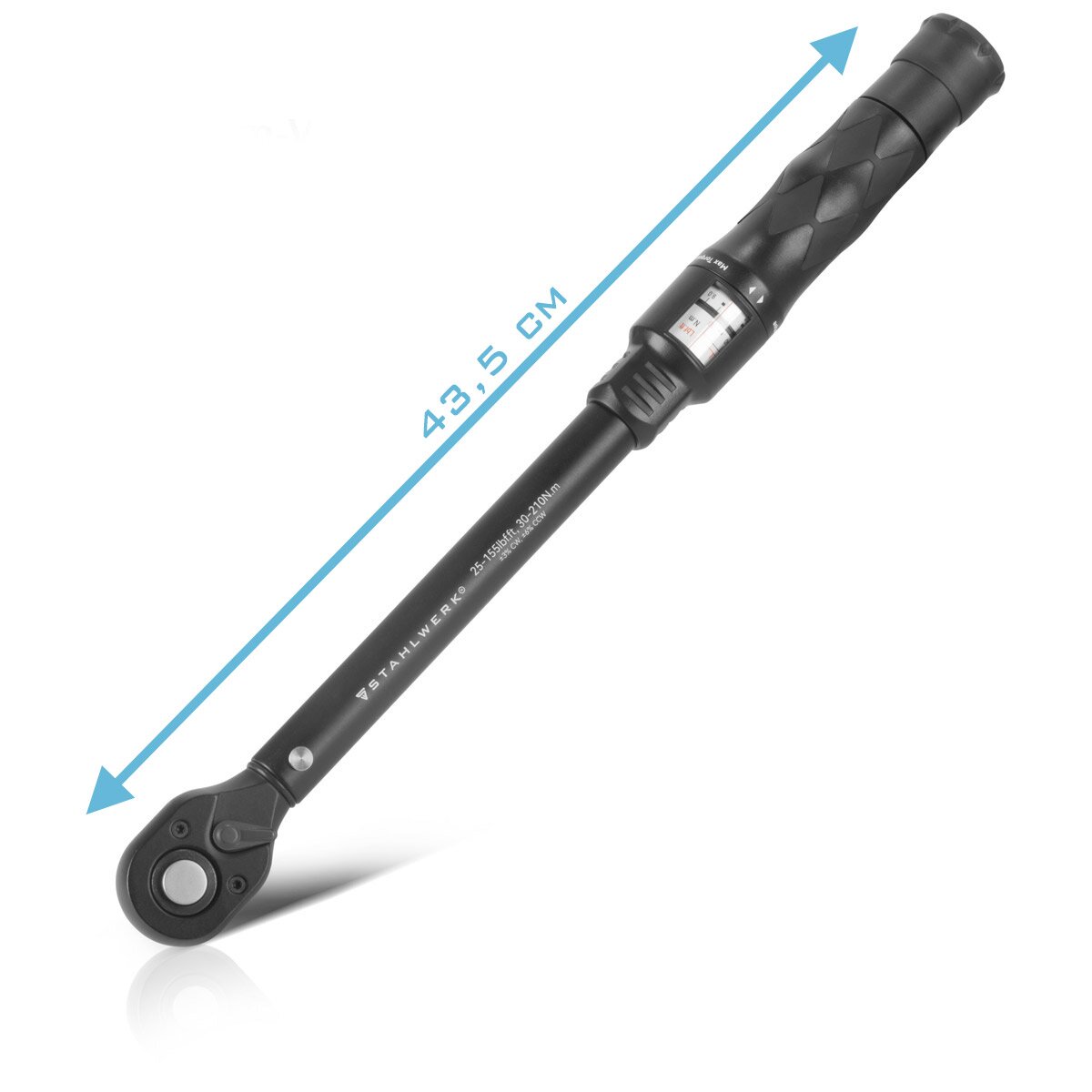 STAHLWERK Drehmomentschlüssel TWS-210 ST 30-210 Nm 1/2“ Umschaltknarre | Ratschenschlüssel | Ratsche | Knarre mit Mikrometerskala inklusive Verlängerungsstange und 3/8“ Adapter