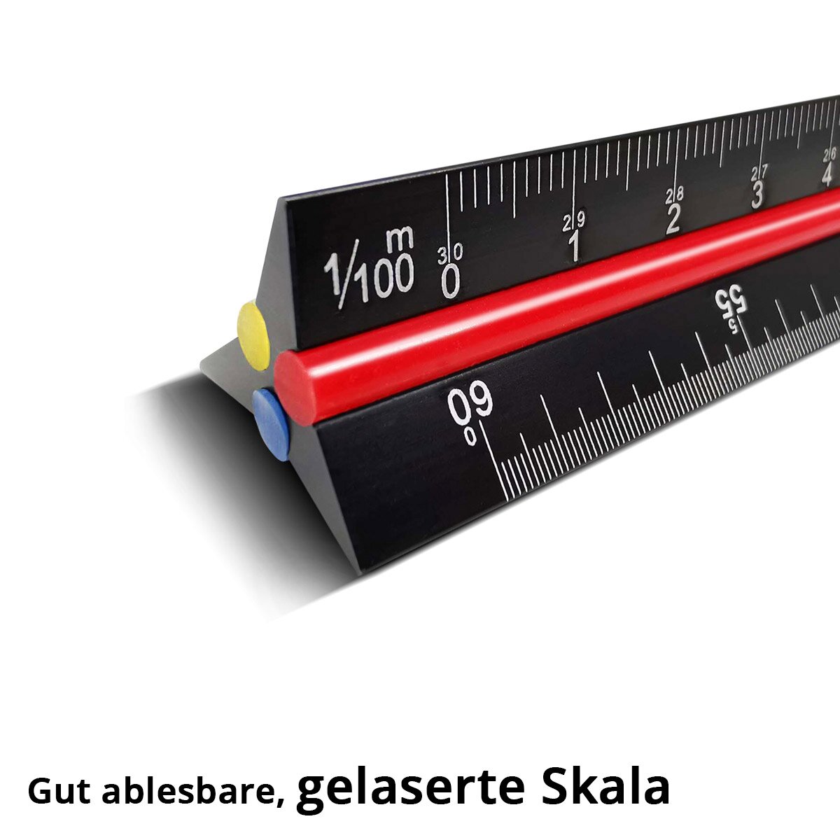 STAHLWERK Dreikant-Lineal 3er Set 30 cm mit metrischen Skalen im Maßstab 1:100 | 1:200 | 1:300 | 1:400 | 1:500 | 1:600 dreieckiger Aluminium-Maßstab | Dreikant-Maßstab | Architekten-Lineal