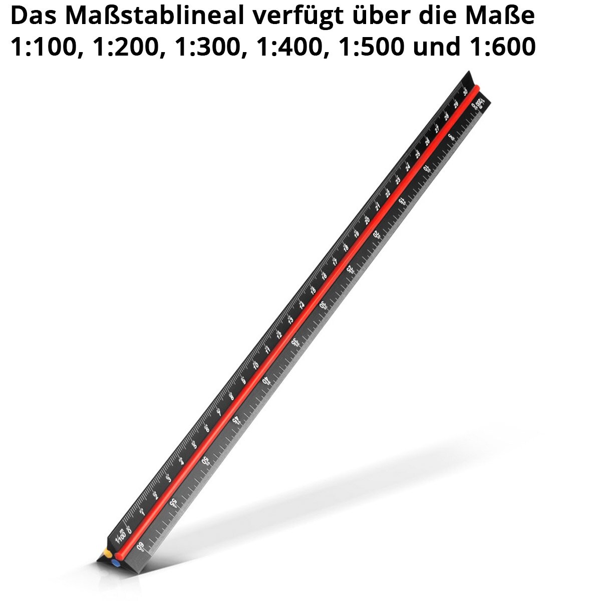 STAHLWERK Dreikant-Lineal 3er Set 30 cm mit metrischen Skalen im Maßstab 1:100 | 1:200 | 1:300 | 1:400 | 1:500 | 1:600 dreieckiger Aluminium-Maßstab | Dreikant-Maßstab | Architekten-Lineal