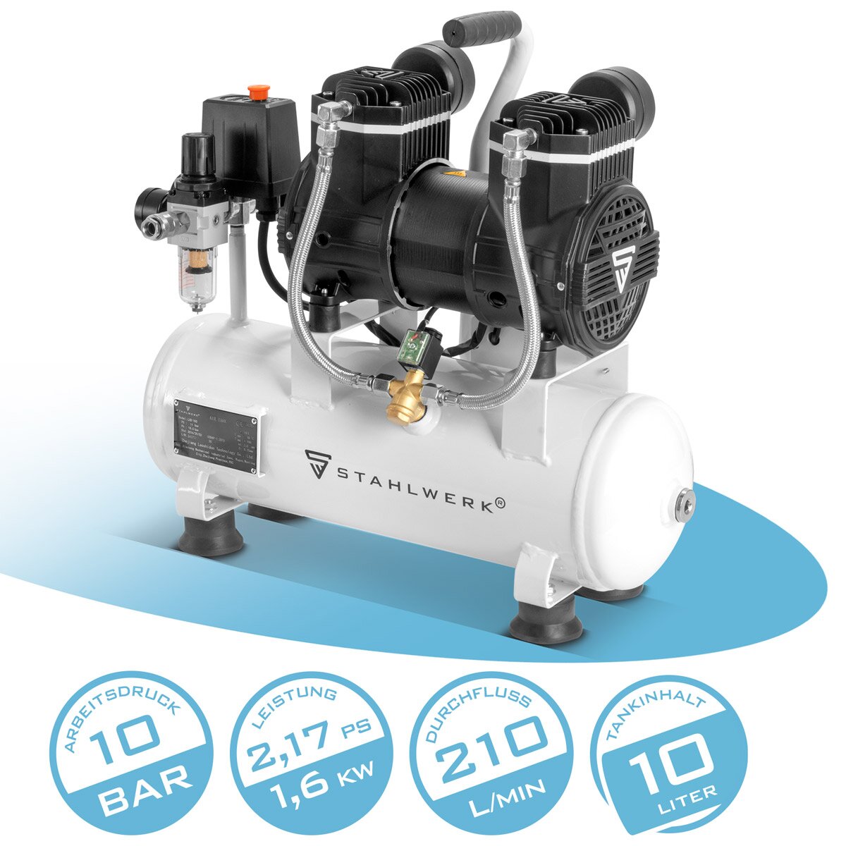 Stahlwerk Compressor ST-1110 Pro avec 10 bar | 2.1 PS | 1,6 kW | 210 L