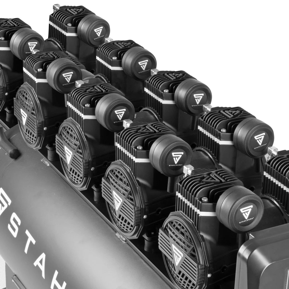 STAHLWERK Kompressor ST-2010 Pro mit 10 bar | 10,8 PS | 8 kW | 1050 l/min | 200 l Tank ölfreier Druckluft-Kompressor | Kolben-Kompressor | Silent-Kompressor | Flüster-Kompressor mit Brushless-Motoren