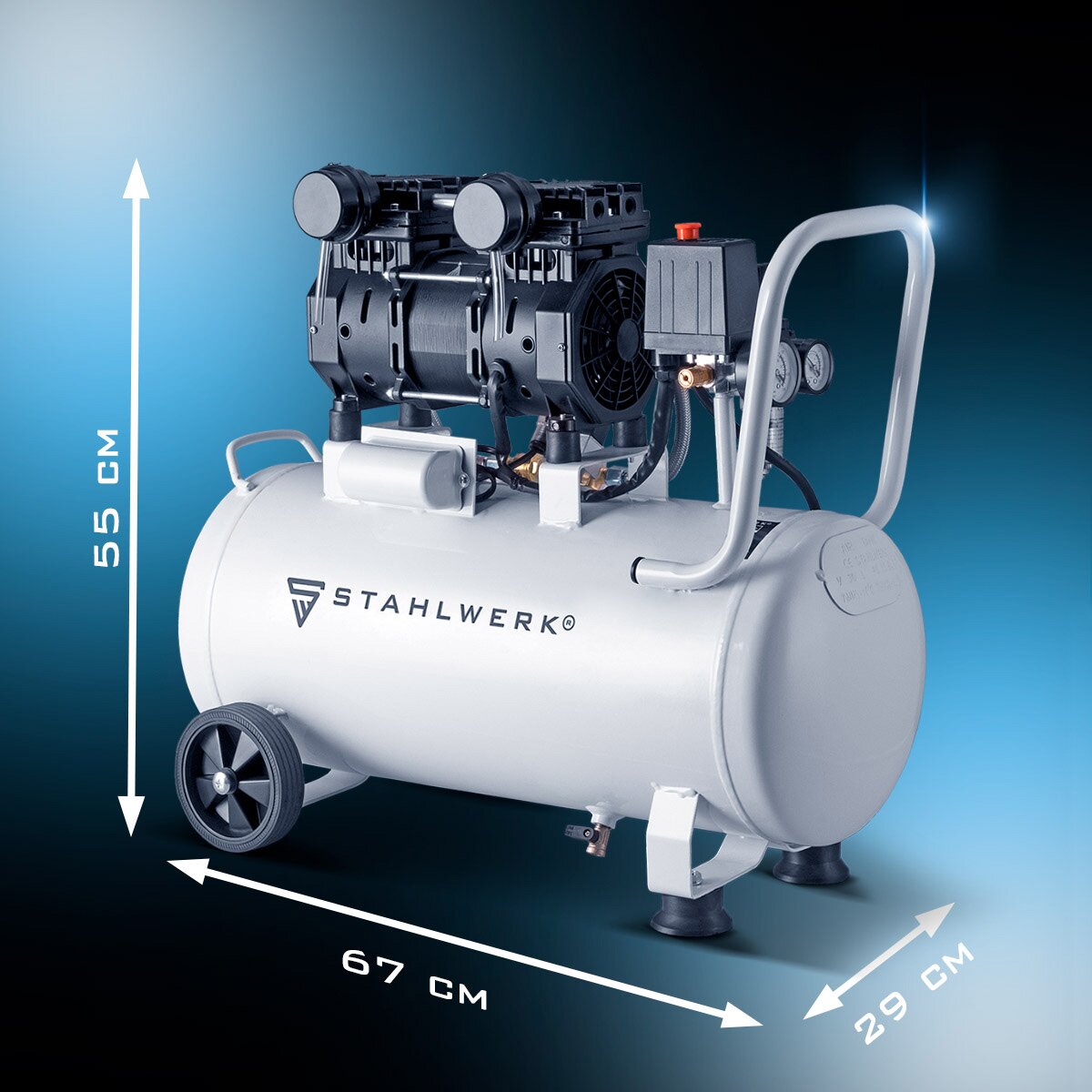 Steelworks Compressor ST-310 Pro con 10 bar | 2.1 PS | 1.6 KW | 210 l/min | Tanque de 30 L de compresor de aire comprimido sin aceite | Compresor de pistón | Compresor silencioso | Compresor de susurros con motores sin escobillas