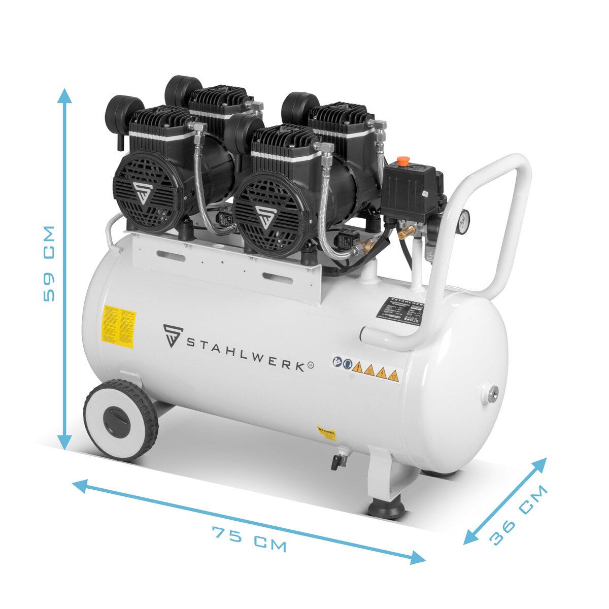 Steelworks Sıkıştırılmış Hava Kompresörü ST 510 başına, 10 bar, 50 L tank, 69 dB ve 2 aşınmayan fırçasız motorlar toplam 4,34 hp / 3.200 watt'lık