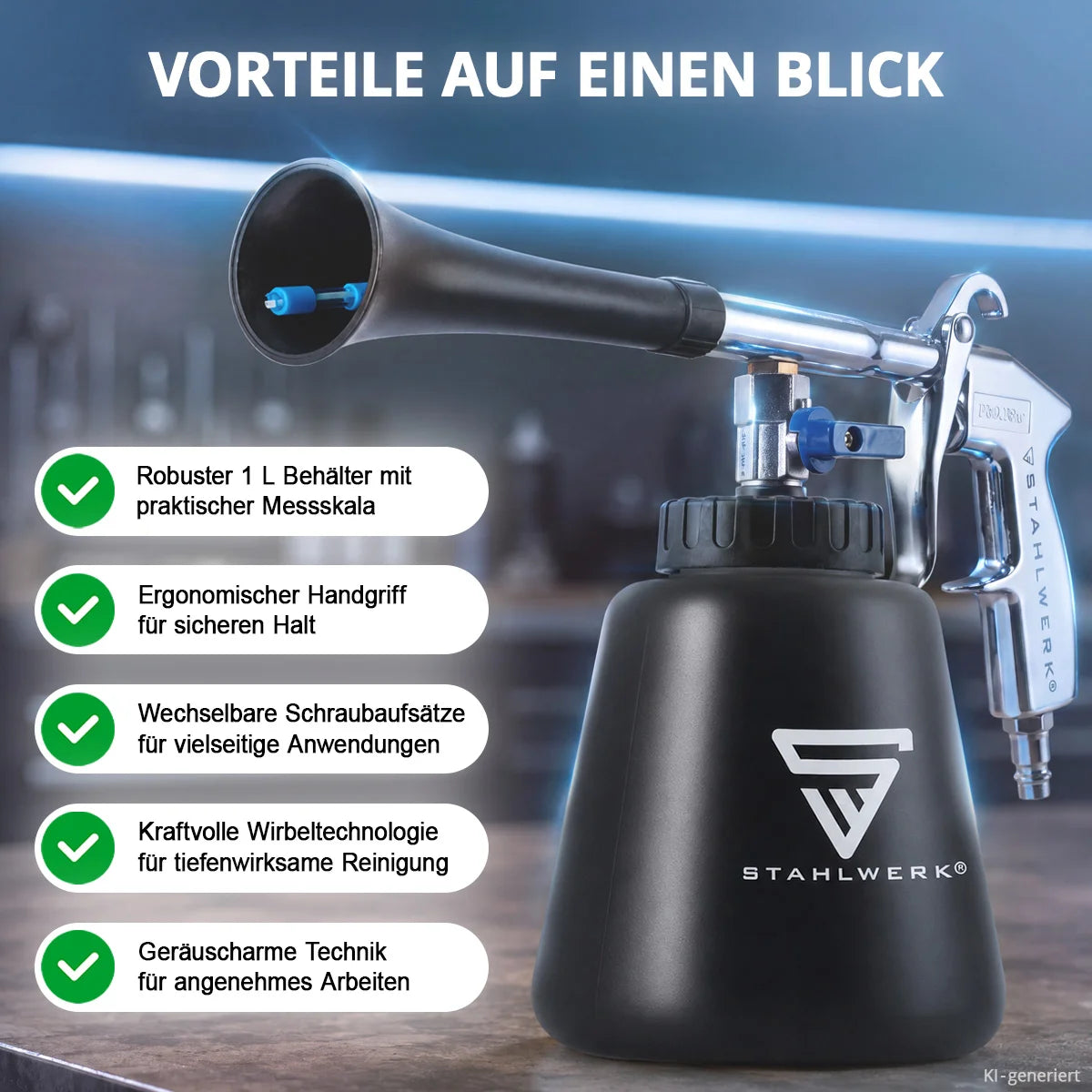 Pistolet de nettoyage à air comprimé STAHLWERK RP-90 ST avec effet tourbillonnant | Purificateur d'air comprimé efficace | Nettoyant intérieur | pistolet de lavage | Soufflette automobile pour un nettoyage efficace des surfaces