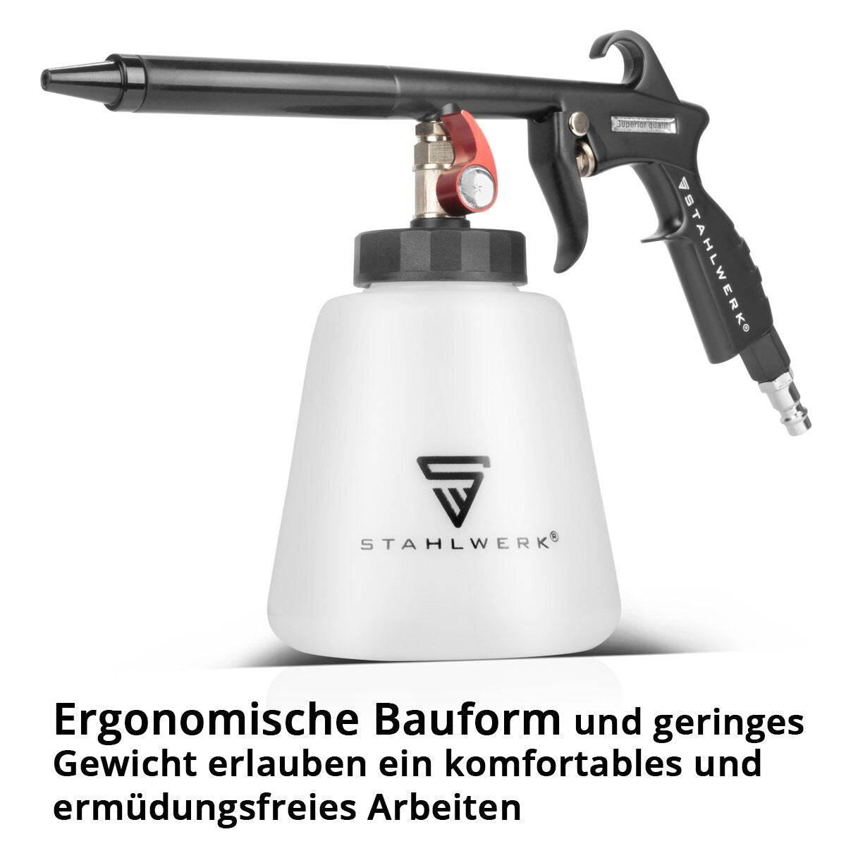 Steelworks Pistola per pulizia dell'aria compressa RP-93 ST nel set con 1 litro di detergenti universali, pennelli per dettagli, panno bagnato per auto e microfibra | Detergente per aria compressa per autolavaggio