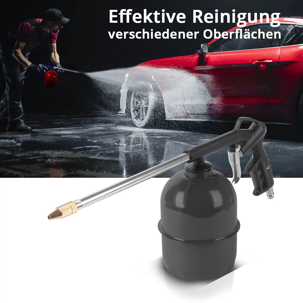 STAHLWERK Druckluftset 5-teilig |Druckluftwerkzeug inklusive Lackierpistole, Ausblaspistole, Reinigungspistole mit Behälter, Reifenfüller mit Druckmesser und 5 Meter Spiralschlauch zum Anschluss