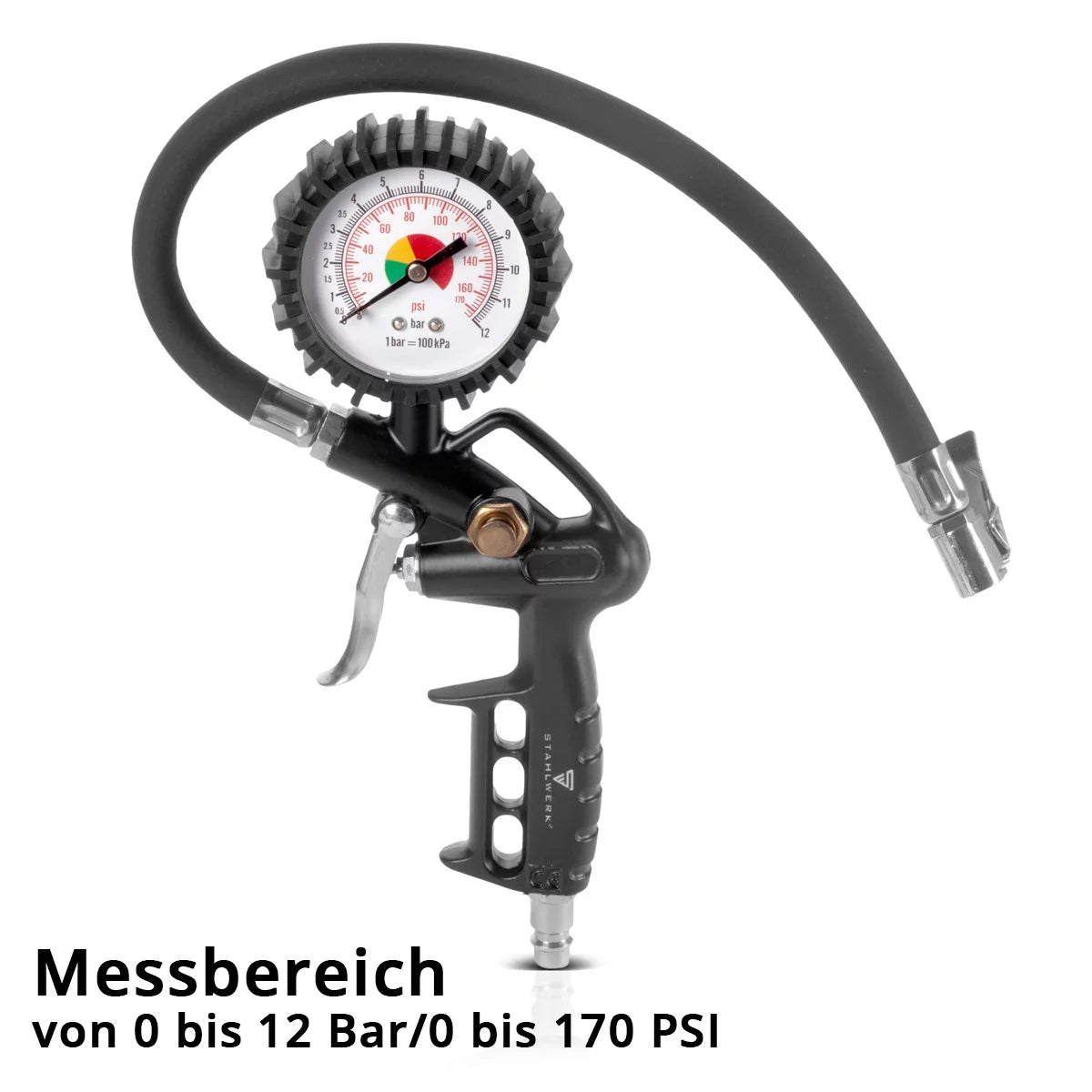 STAHLWERK Druckluftset 5-teilig |Druckluftwerkzeug inklusive Lackierpistole, Ausblaspistole, Reinigungspistole mit Behälter, Reifenfüller mit Druckmesser und 5 Meter Spiralschlauch zum Anschluss