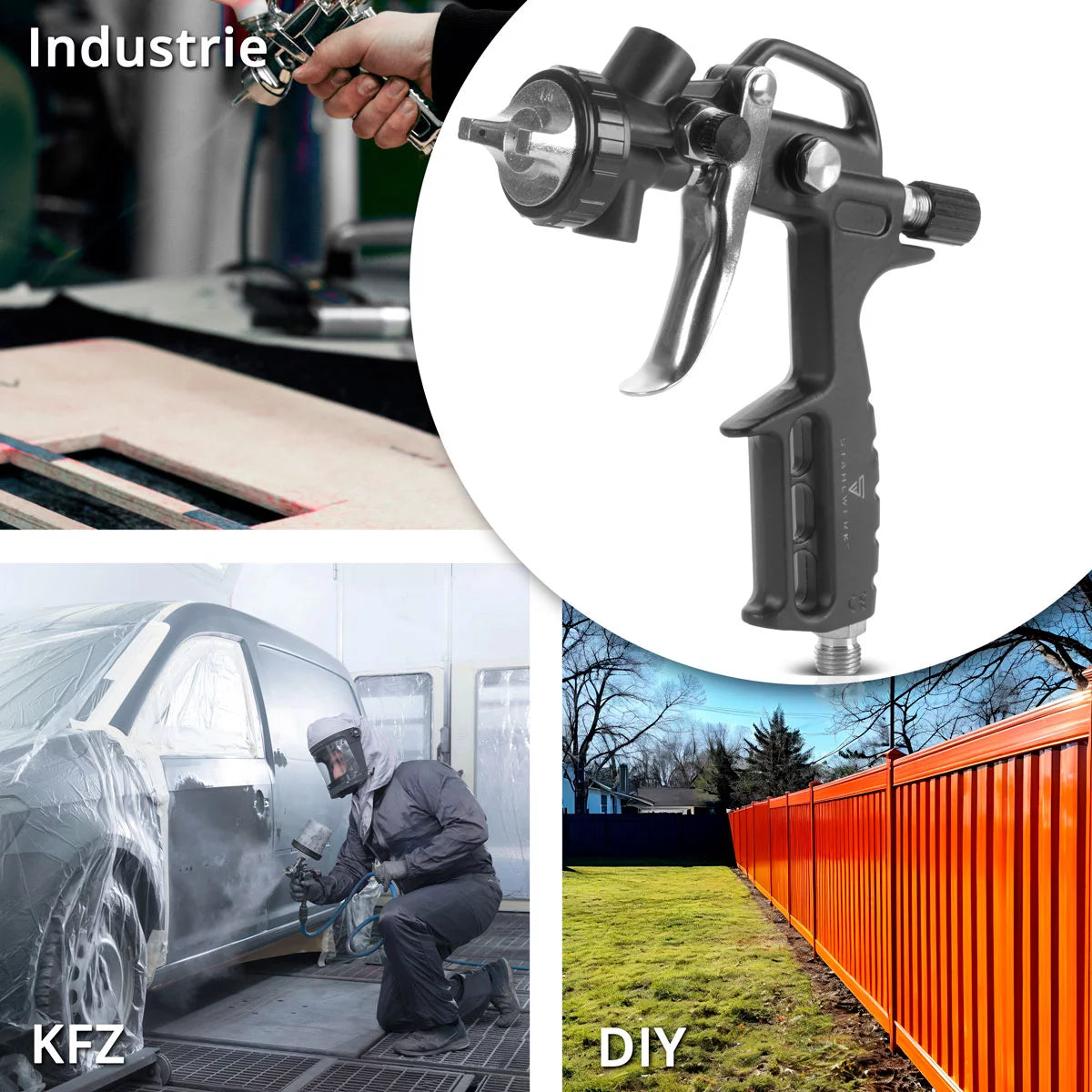 STAHLWERK Druckluftset 5-teilig |Druckluftwerkzeug inklusive Lackierpistole, Ausblaspistole, Reinigungspistole mit Behälter, Reifenfüller mit Druckmesser und 5 Meter Spiralschlauch zum Anschluss