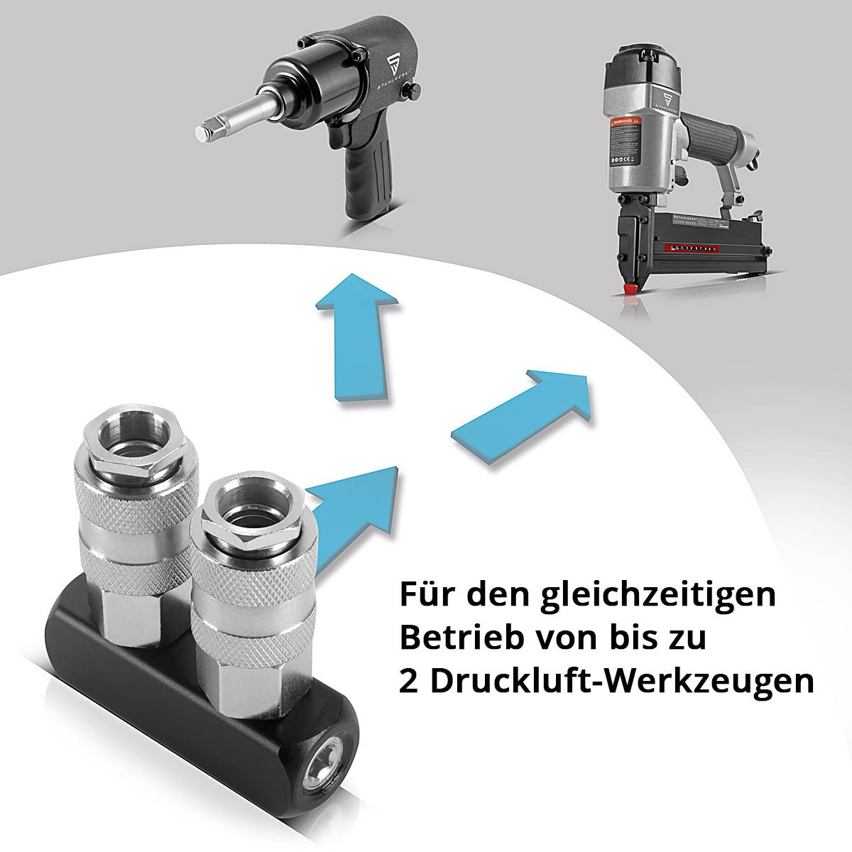 Steelworks 2-fold compressed air distributor | 2-way distributor connection | Compressed air adapter | Pneumatic distributor up to 35 bar with NW 7.2 and 1/4 inch connection thread for compressed air compressors