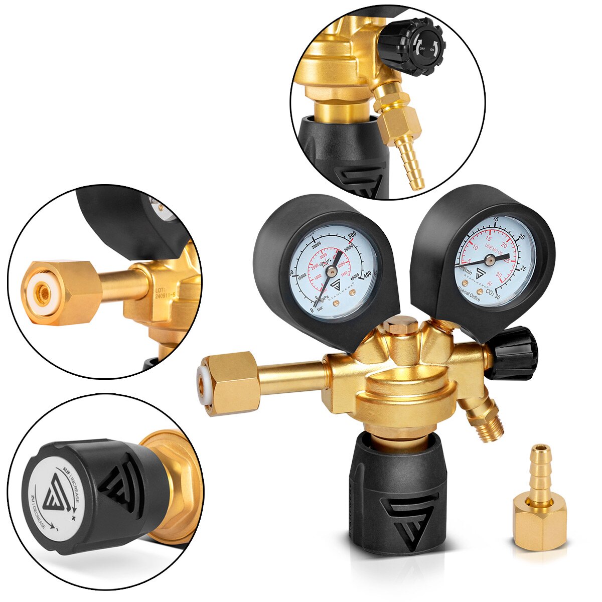 Stahlwerk Pressure reducer ST-300 per to 300 bar for standard gas bottles DIN EN ISO 2503 pressure regulators made of high-quality brass for welding gases, mixed gases and protective gases such as Argon | CO2 | Mix 18