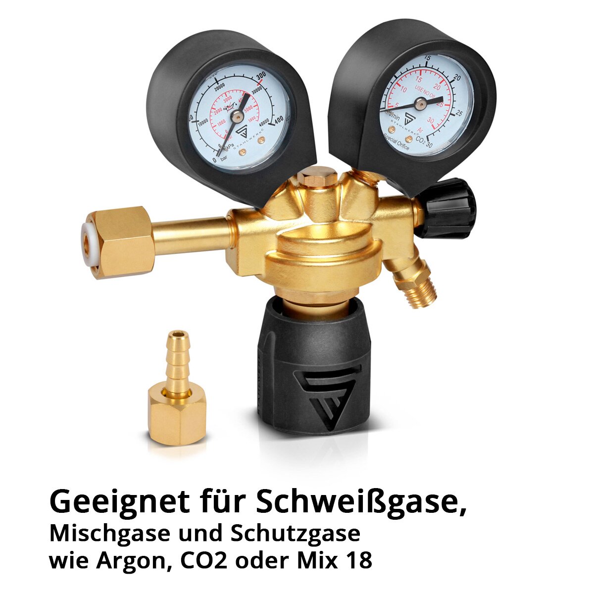 Stahlwerk Pressure reducer ST-300 per to 300 bar for standard gas bottles DIN EN ISO 2503 pressure regulators made of high-quality brass for welding gases, mixed gases and protective gases such as Argon | CO2 | Mix 18