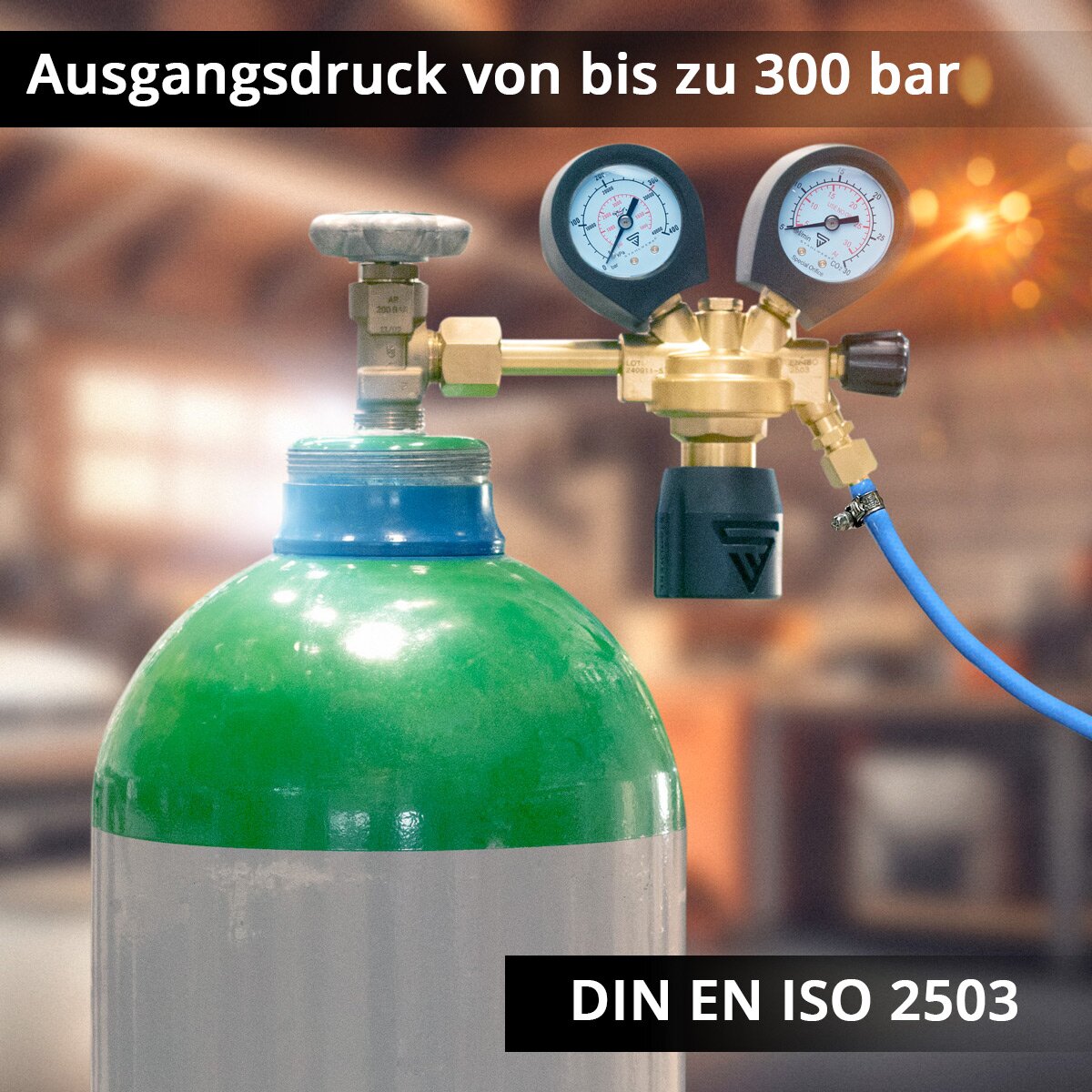 STAHLWERK Druckminderer ST-300 Pro bis 300 bar für Standard-Gasflaschen DIN EN ISO 2503 Druckregler aus hochwertigem Messing für Schweißgase, Mischgase und Schutzgase wie Argon | CO2 | Mix 18