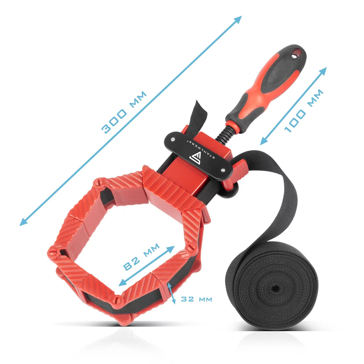 STAHLWERK 2 x Rahmenspanner | Winkelspanner | Bandspanner | Eckspanner | Spannhilfe mit 4 Spannbacken und 4 m Nylongurt