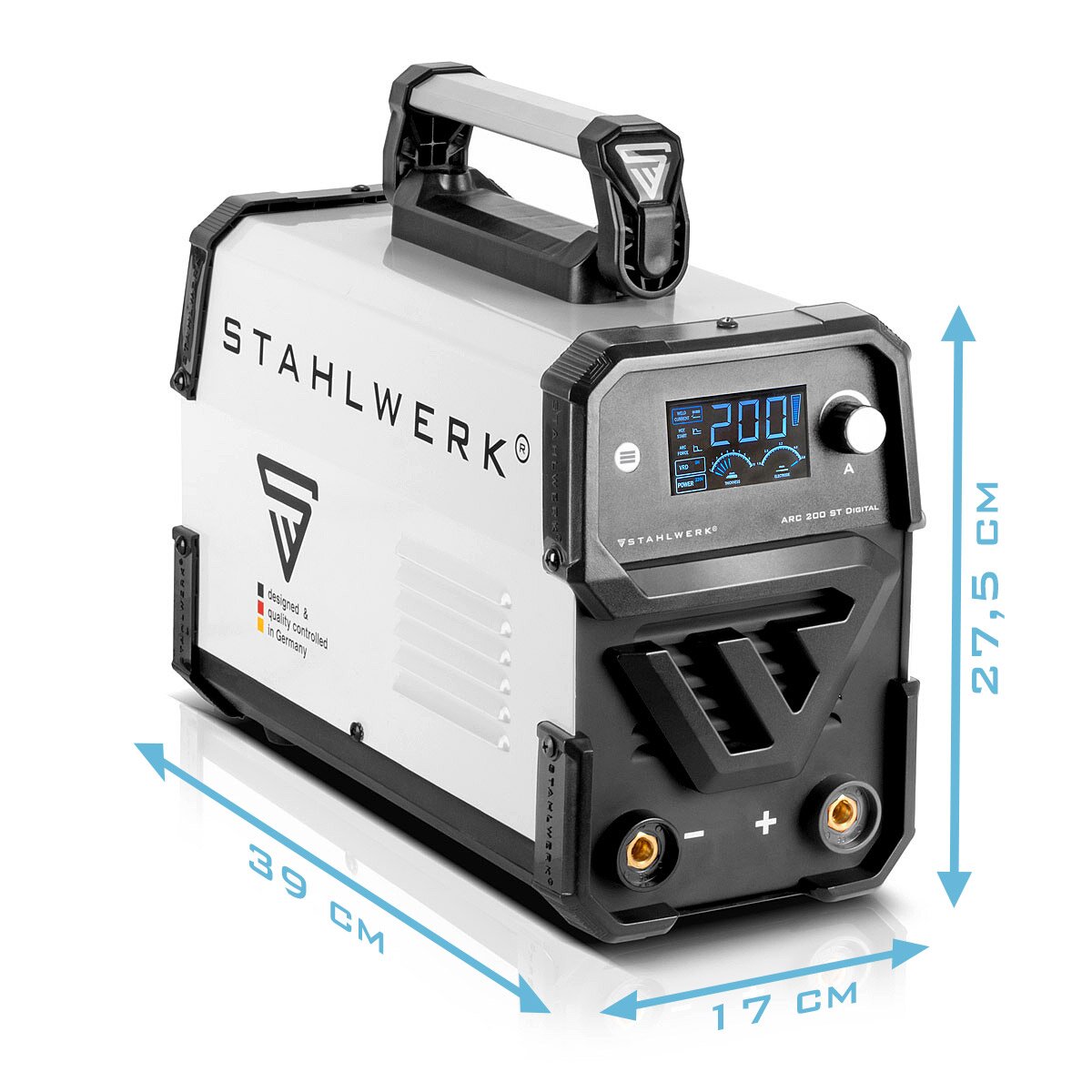 Steelworks welding machine ARC-200 ST Digital Full Equipment 200 A MMA electrode welding device | E-hand welding device | IGBT-Inverter with double board, lift-tig, smart cooling and overheating protection