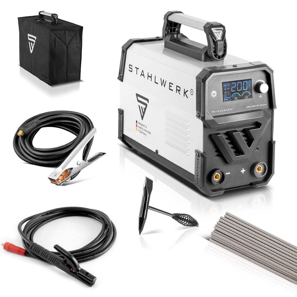 STAHLWERK Schweißgerät ARC-200 ST Digital MMA Elektroden-Schweißgerät | E-Hand-Schweißgerät | IGBT-Inverter mit 200 A Leistung, Double-Board, Lift-TIG-Funktion, Smartkühlung und Überhitzungsschutz