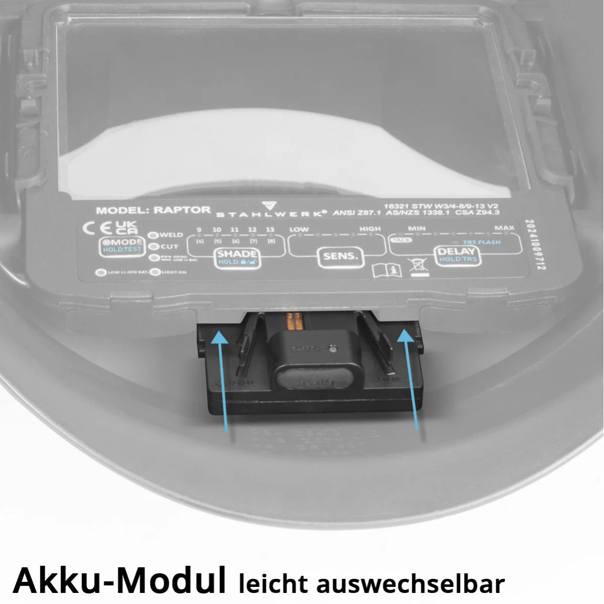 STAHLWERK Ersatz-Akku-Modul für LED-Stirnlampe Schweißhelm RAPTOR | Aufladbarer Li-Ionen-Akku für LED-Kopfleuchte | USB-C Anschluss| Wechsel-Akku LED-Leuchte