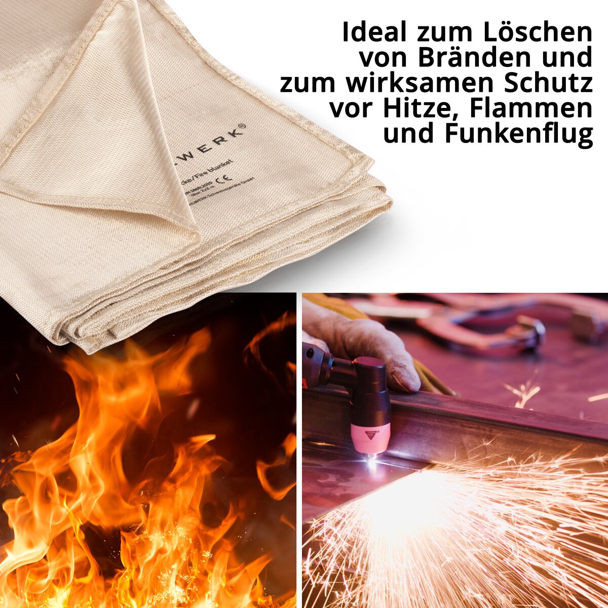 Steelworks Lösch ceiling 200 x 200 cm fiberglass DIN EN 1869: 2019 fire protection ceiling | Fire protection ceiling | Fire extinguishing blanket | Fire protection ceiling | Welding ceiling