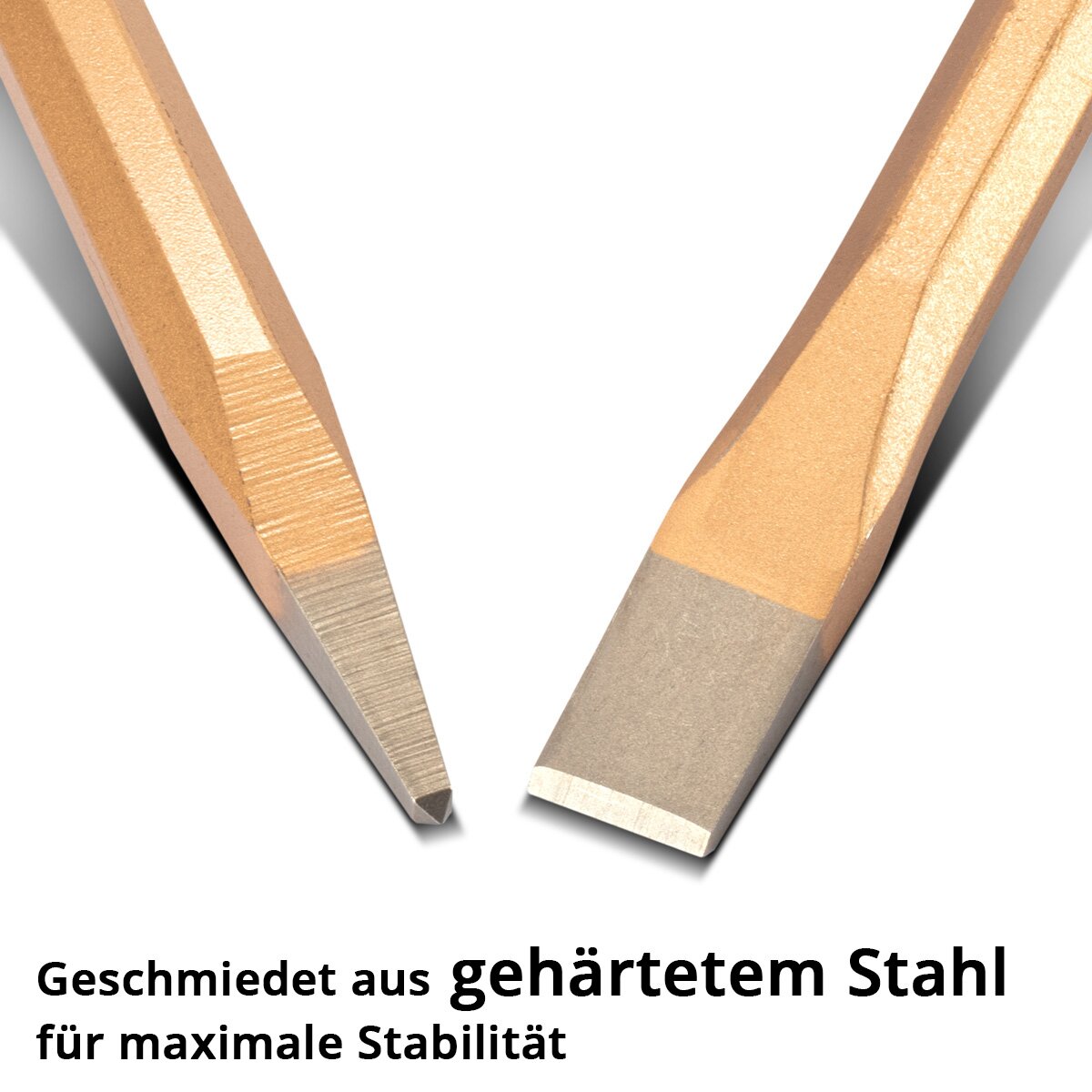 Steelwork Flachmeißel | Pointed chisel 2 Set Gold 300 mm Hand chisel made of hardened steel for professional chisels of metal, stone, wood, concrete, tiles and plastics