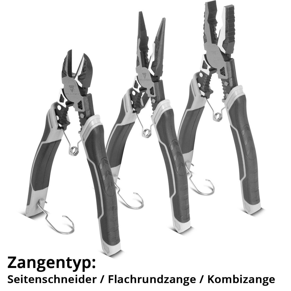 STAHLWERK Zangen 3er Set mit Kombizange Seitenschneider und Flachrundzange aus hochwertigem Chrom-Vanadium