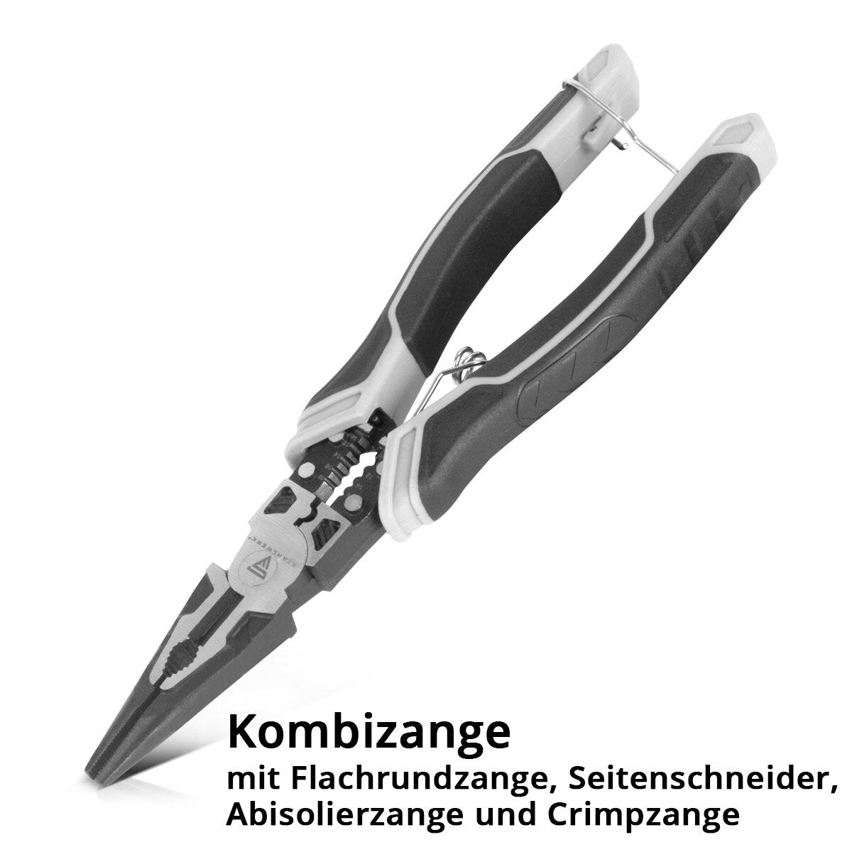 STAHLWERK Flachrundzange | Kombizange | Multifunktionszange | Spitzzange | Flachzange | Seitenschneider | Abisolierzange | Crimpzange aus hochwertigem Chrom-Vanadium