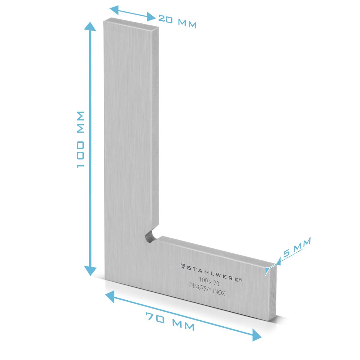 Steelwork flat angle 90 ° 100 x 70 mm DIN 875/1 control angle / locksmith / locking angle / precision angle made of stainless steel