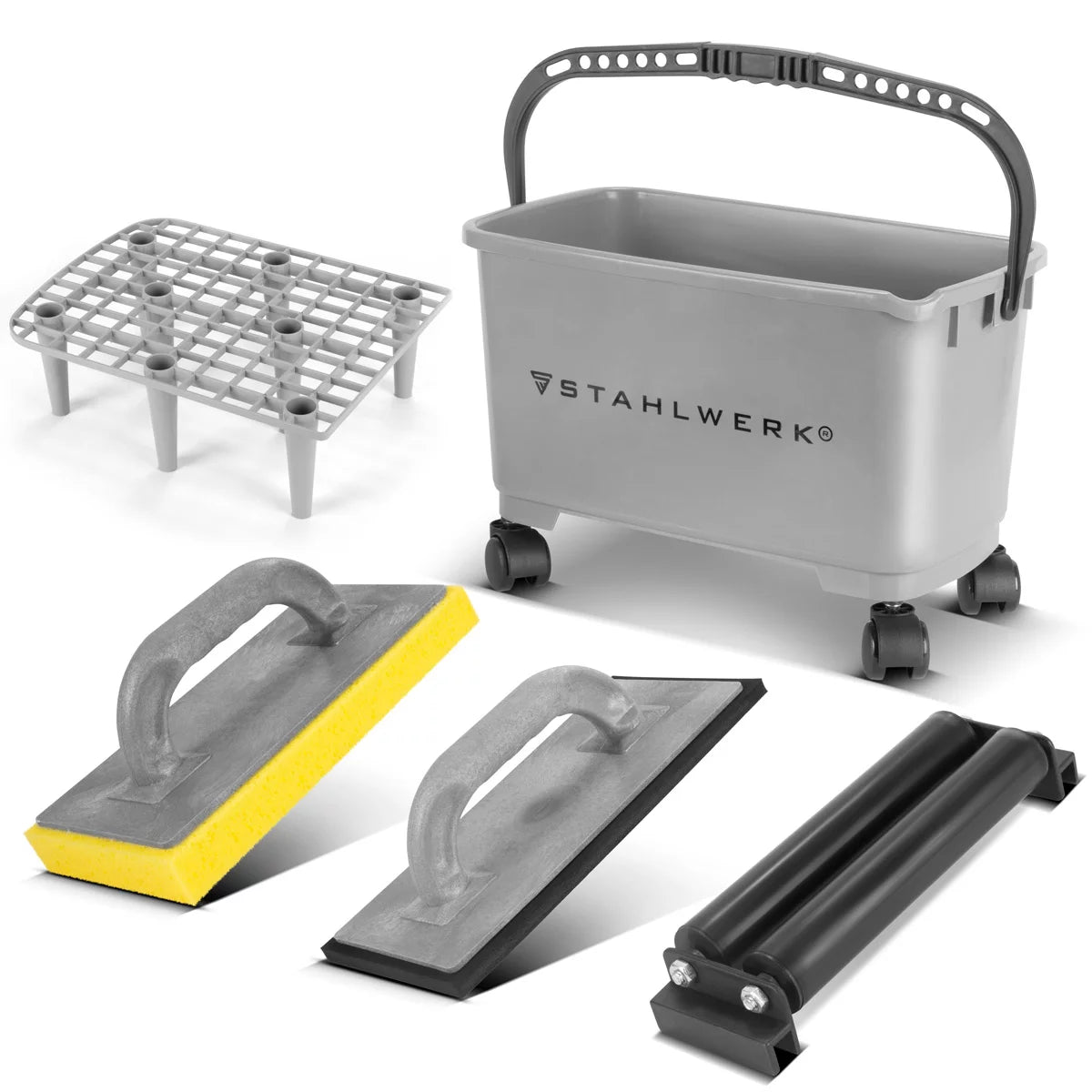 Steelworks tile wash set Pro | 5-part tiler washing set | Professional tile washing set with 24 liters of bucket | Tile washboard | Ribbon board | Tile cleaning | Perfect tiles