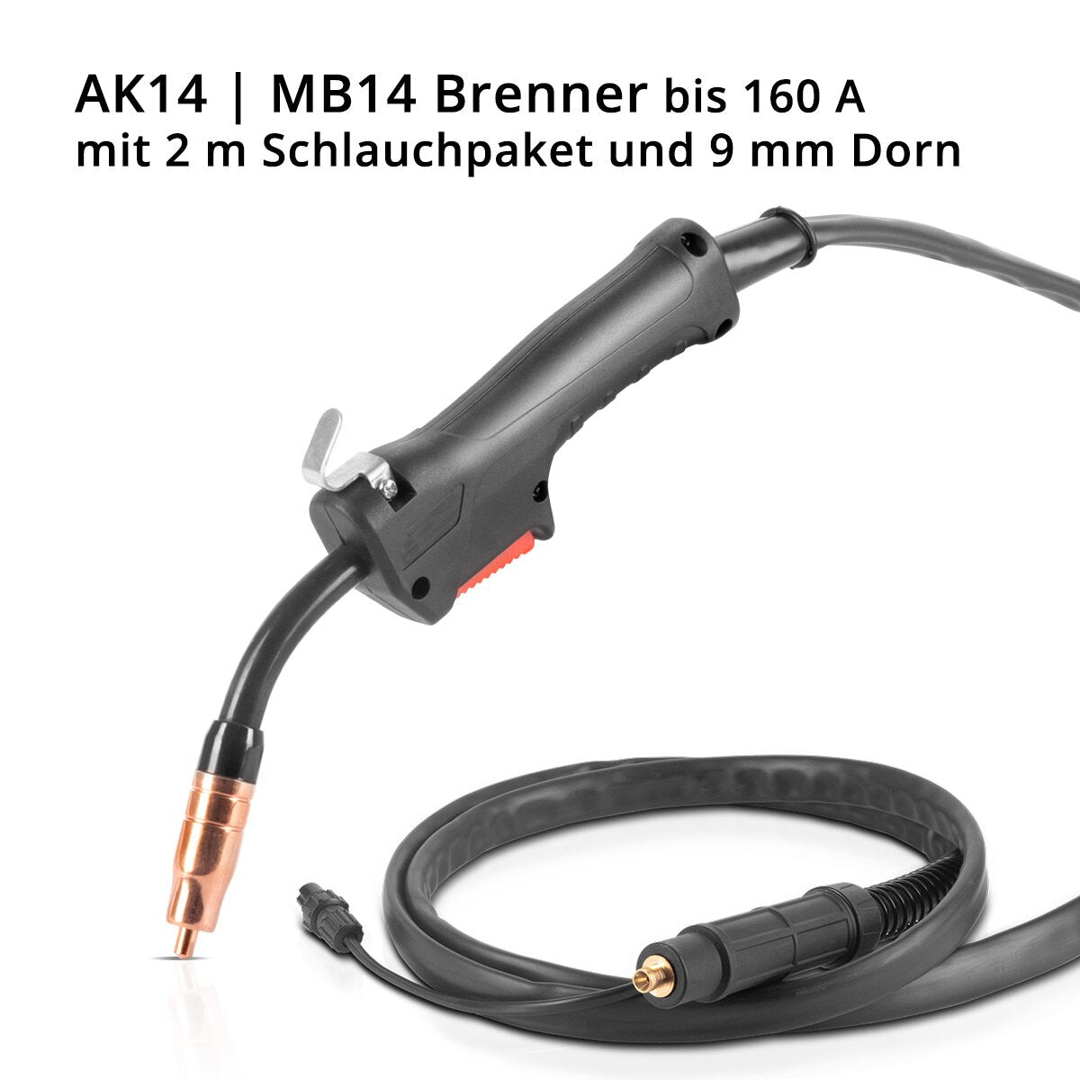 Stahlwerk AK14 | Brûleur de soudure de flux MB14 | Brûleur jusqu'à 160 A comprenant un ensemble de tuyaux de 2 m, accessoires de soudage professionnel pour les appareils de soudage de flux avec connexion épineuse de 9 mm