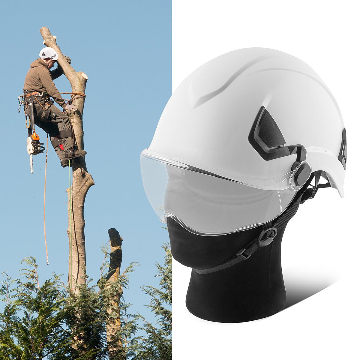 STAHLWERK SVH-100 ST Schutzhelm mit Visier EN397 EN166 Forsthelm | Sicherheitshelm | Kopfschutz | Bauhelm | Arbeitshelm mit Augenschutz | Schutzbrille | Gesichtsschutz | PSA für Agrar-, Forst- und Baugewerbe