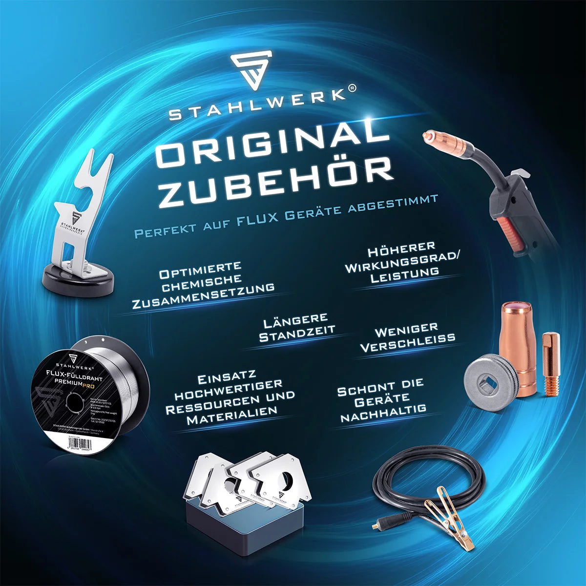 STAHLWERK MIG MAG Premium Schweißdraht - Fülldraht 2er Set E71T-GS Ø 0,9 mm S100/ D100 Drahtrolle mit 0,9 kg / Flux-Fülldraht