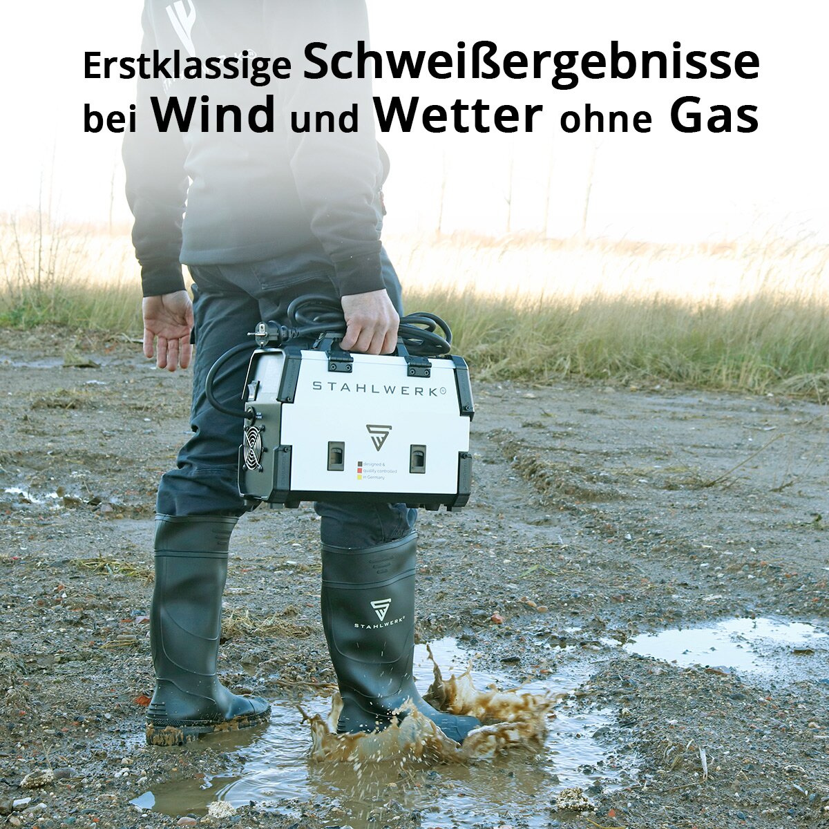 STAHLWERK FLUX 160 M Vollausstattung Fülldraht Schweißgerät mit synergischem Drahtvorschub und echten 160 Ampere, geeignet für 0,45-5 kg Drahtrollen, zum Schweißen ohne Schutzgas No Gas