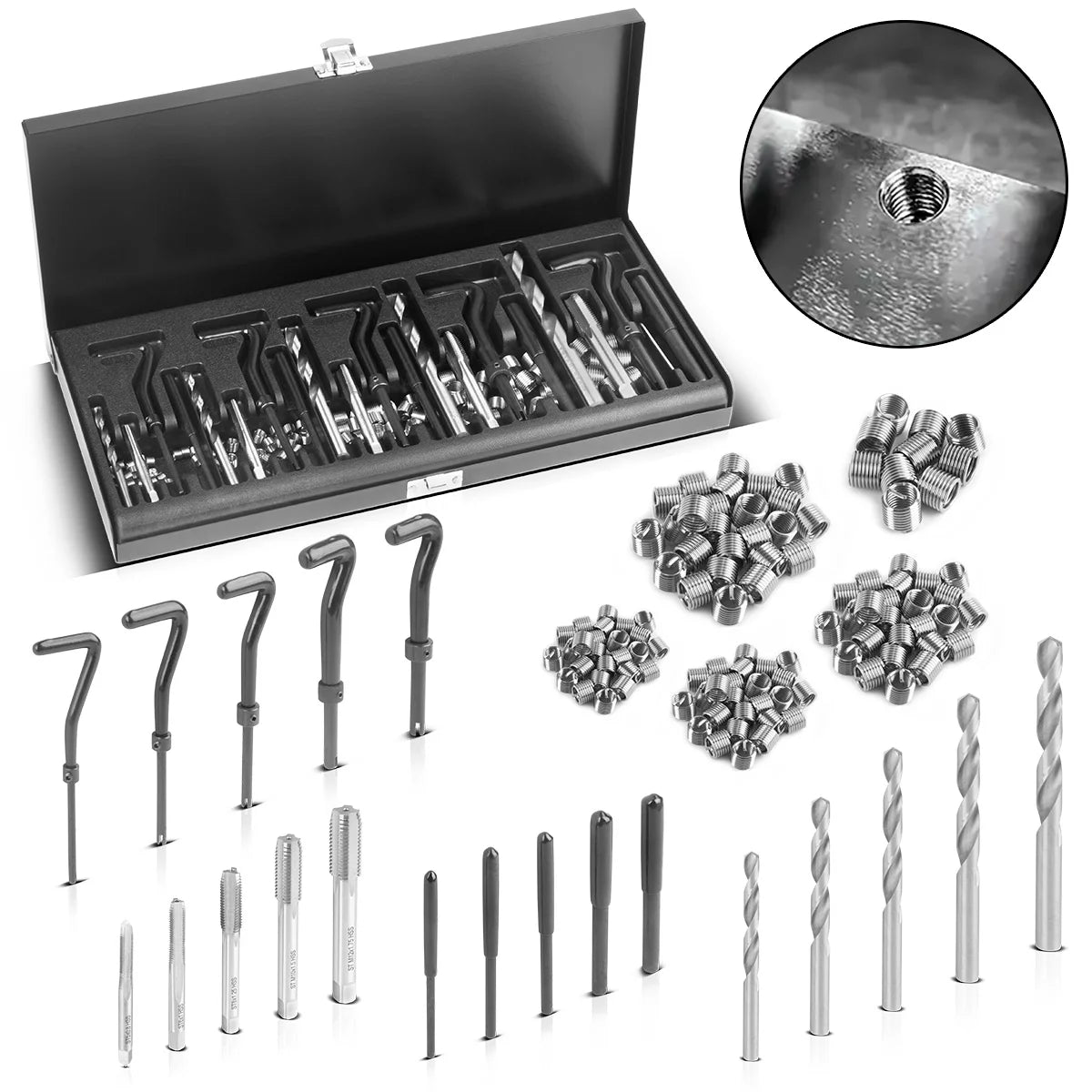 Steelworks Thread repair set 131-part thread repair set M5 M6 M10 M12 M12 thread repair tool with threaded drills, drills, break tools, installation tools and thread inserts