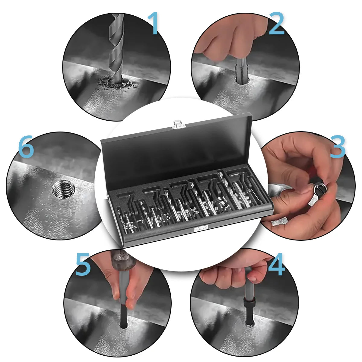 Steelworks Thread repair set 131-part thread repair set M5 M6 M10 M12 M12 thread repair tool with threaded drills, drills, break tools, installation tools and thread inserts