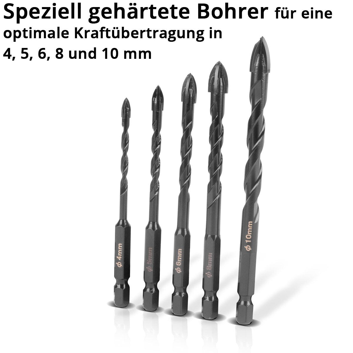 Trapano in vetro in acciaio | Drill di piastrelle | Trapano ceramico 5 set 4 | 5 | 6 | 8 | 10 mm con registrazione dell'anca da 1/4 di pollice per buchi in vetro, piastrelle, ceramiche, porcellana, clinker, gresino in porcellana, marmo