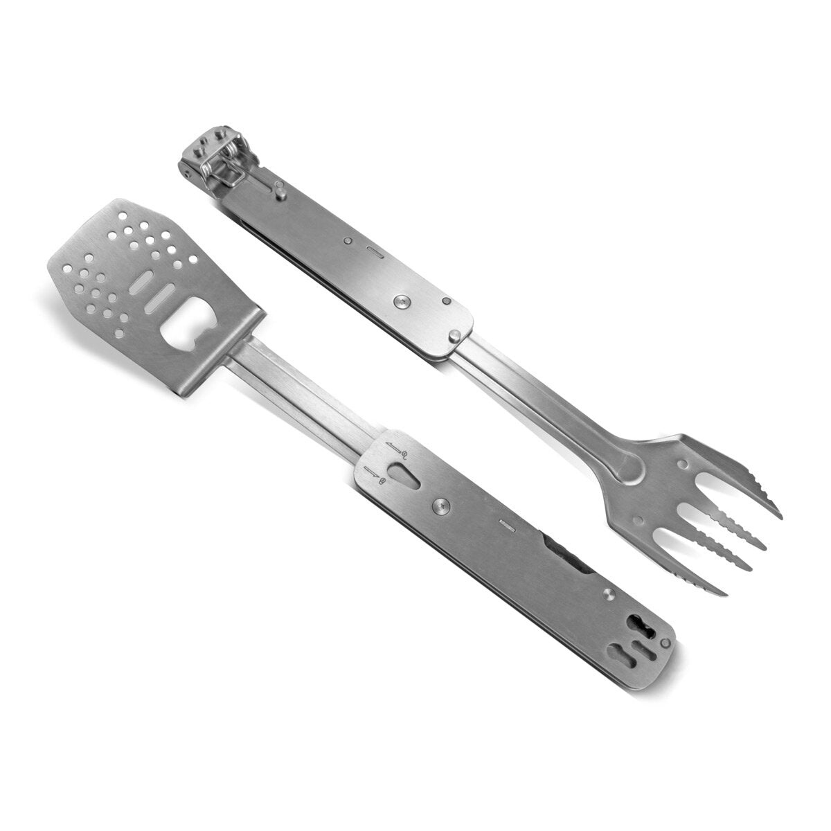 Steelworks grill set with 4-in-1 BBQ multitool grill cutlery made of grill tongs, grill fork, grill turner and bottle opener in the set with heat-resistant grill gloves