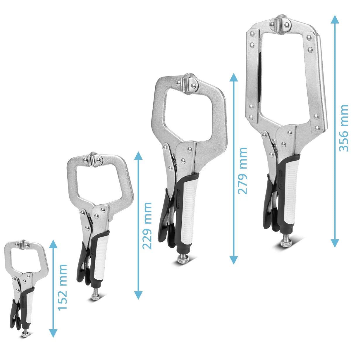 STAHLWERK Gripzangen Set 4-teilig | C-Form 6 bis 14 Zoll | Schnellspannzwingen | Klemmzwingen | Schweißer-Gripzangen aus hochlegiertem Stahl inklusive Transportkoffer