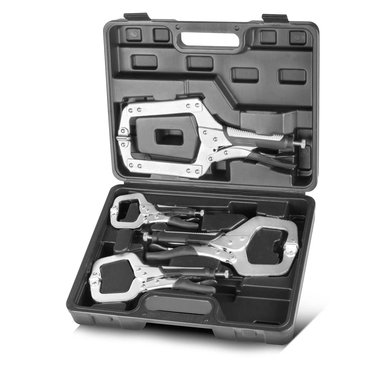 STAHLWERK Gripzangen Set 4-teilig | C-Form 6 bis 14 Zoll | Schnellspannzwingen | Klemmzwingen | Schweißer-Gripzangen aus hochlegiertem Stahl inklusive Transportkoffer