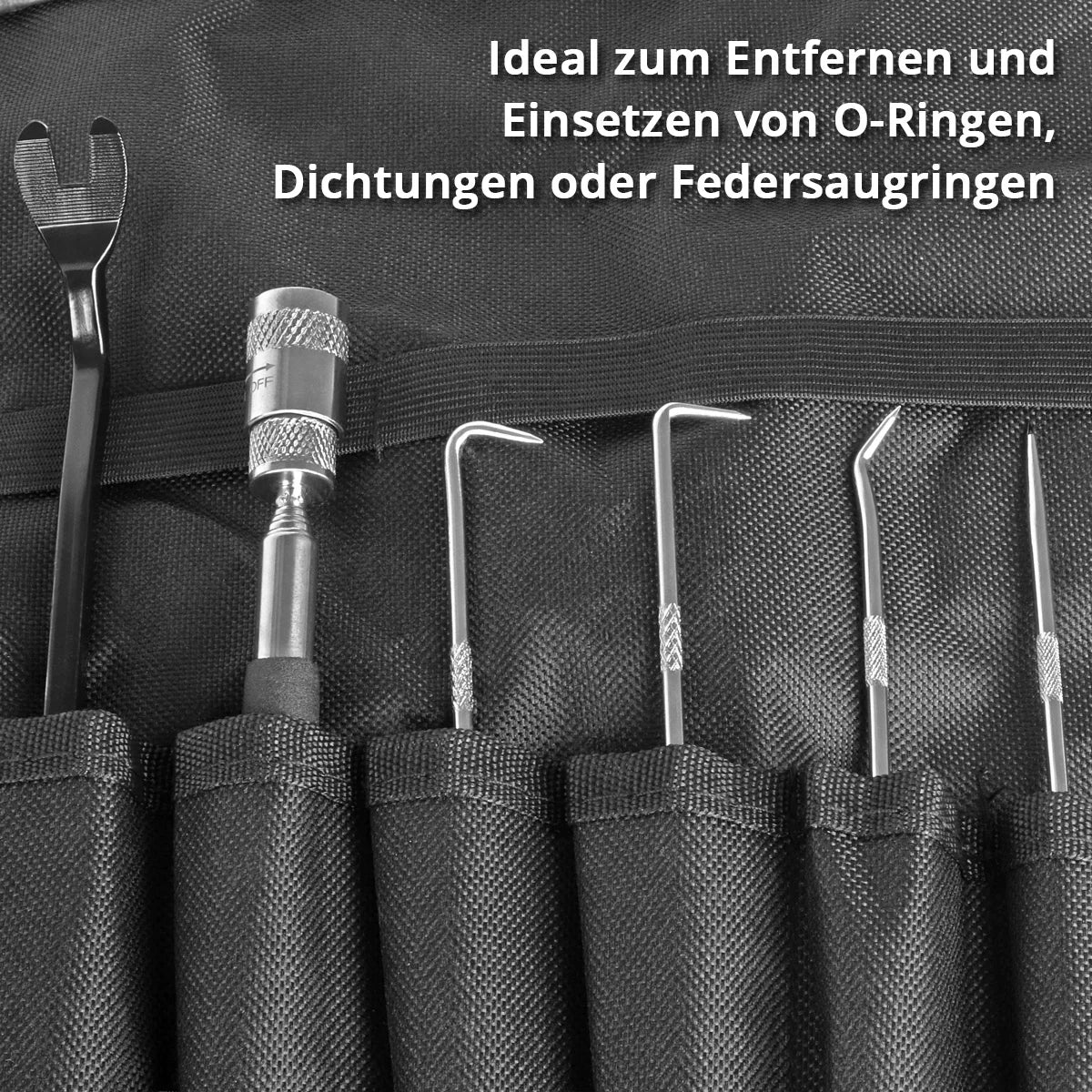 STAHLWERK Haken-Werkzeug-Set 12-teilig | Haken-Satz | Nadelhaken | Dichtungshaken | Kfz-Pick-Set | Präzisionshaken | Magnetisches Teleskop | O-Ring-Werkzeug zum Entfernen und Einsetzen von Dichtungen