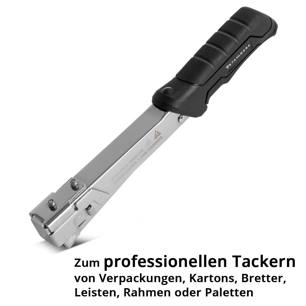 STAHLWERK Hammertacker mit 1000 Tackerklammern Profi-Tacker | Schlagtacker | Handtacker | Schlaghefter | Hammernagler | Klammertacker | Klammergerät für Klammern 6-10 mm Typ G