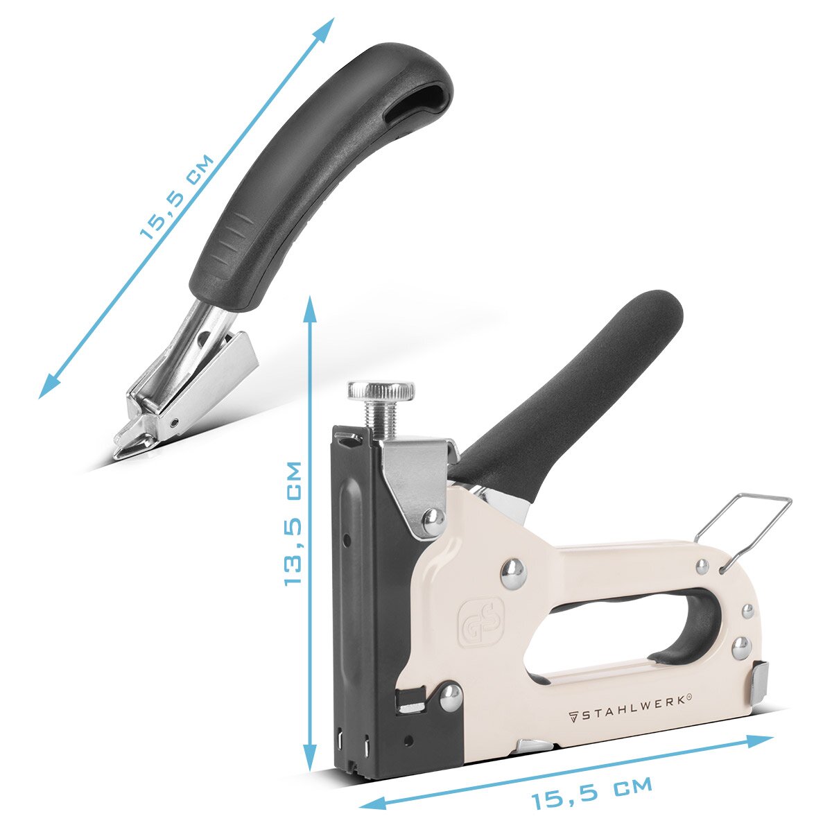 STAHLWERK Handtacker Set HTS-100 ST mit Tacker, Klammerentferner und jeweils 500 D-Klammern, U-Klammern und T-Nägeln