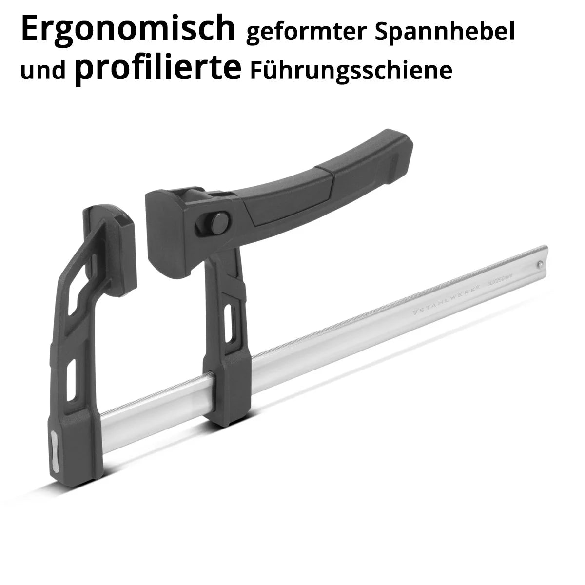 STAHLWERK 2er Set Hebelzwinge 80x250 mm | kraftvolle Klemmzwinge mit 100 kg Druckkraft | Schnellspanner zum präzisen Fixieren von Werkstücken | stabile Zwinge mit Spannweite 250 mm, Spanntiefe 80 mm