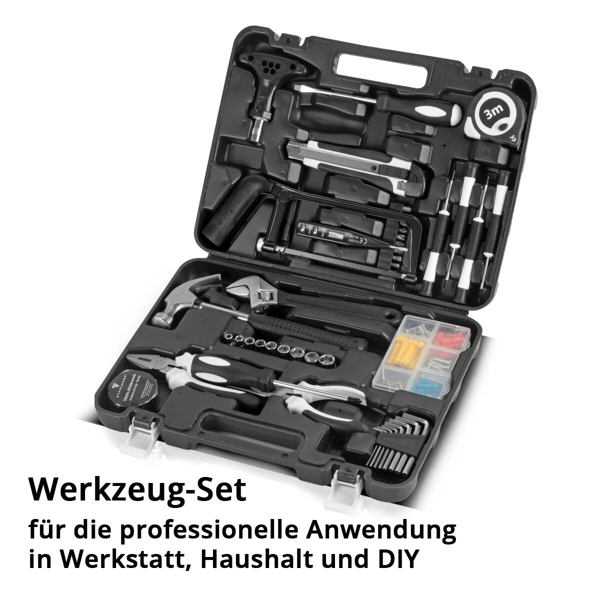 Steelworks DIY WILLER SET HTS-45 ST Tool case | Tool Box | Tool box with a 44-part tool set made of screwdrivers, socket keys, pliers, hammer, saw, measuring tape, bit set and accessories