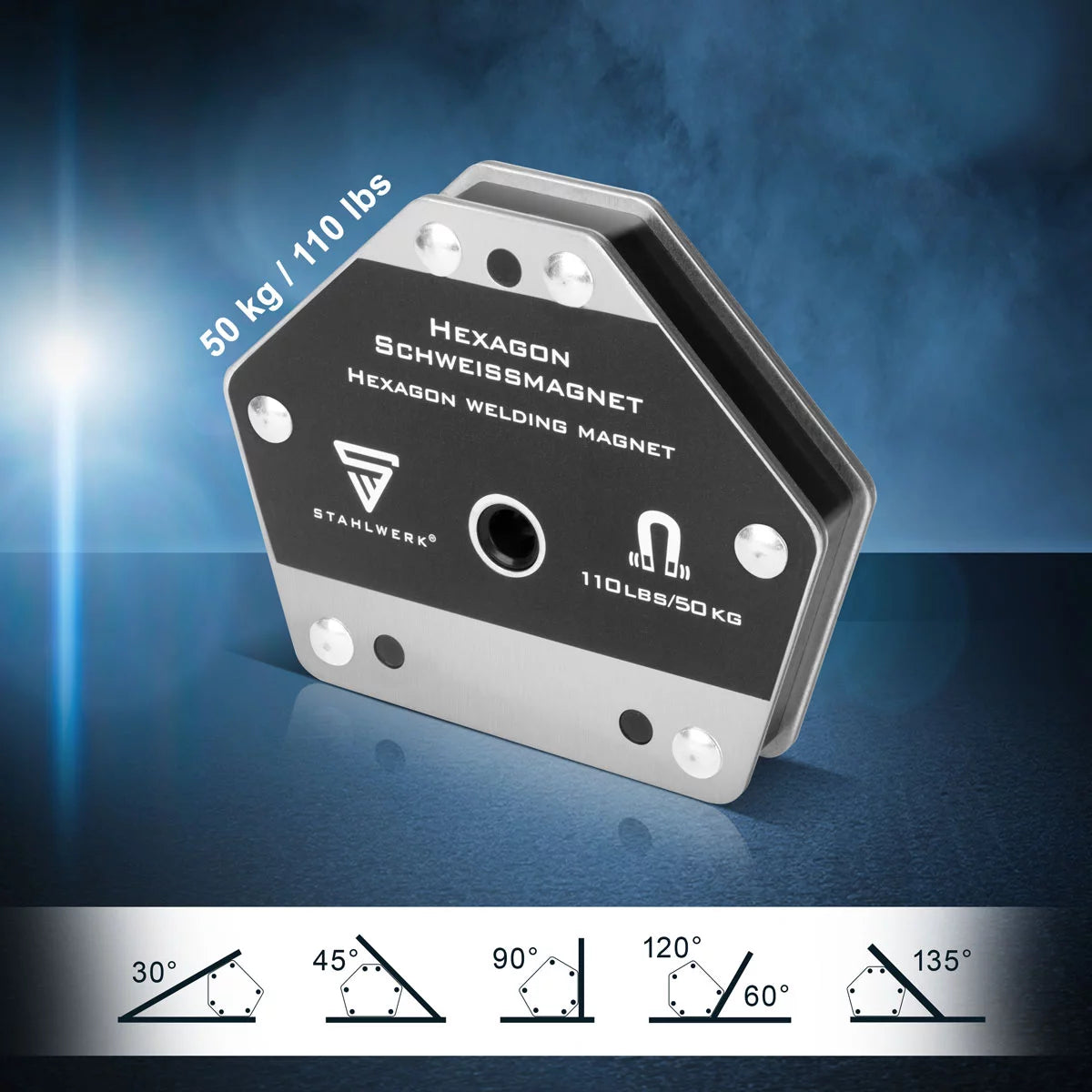 STAHLWERK Hexagon Schweißmagnet | Leistungsstarker Magnet für vielseitige Anwendungen mit 50 kg Haftkraft