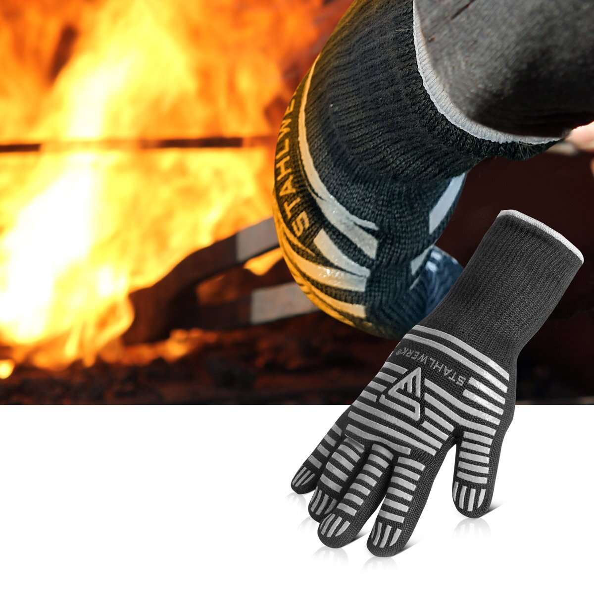 Acciaio di acciaio -Guanti resistenti resistenti fino a 800 ° C EN 407: 2004 Fire -Guanti di protezione da calore a prova di Scarpe termali | Guanti da lavoro realizzati in tessuto aramidico robusto